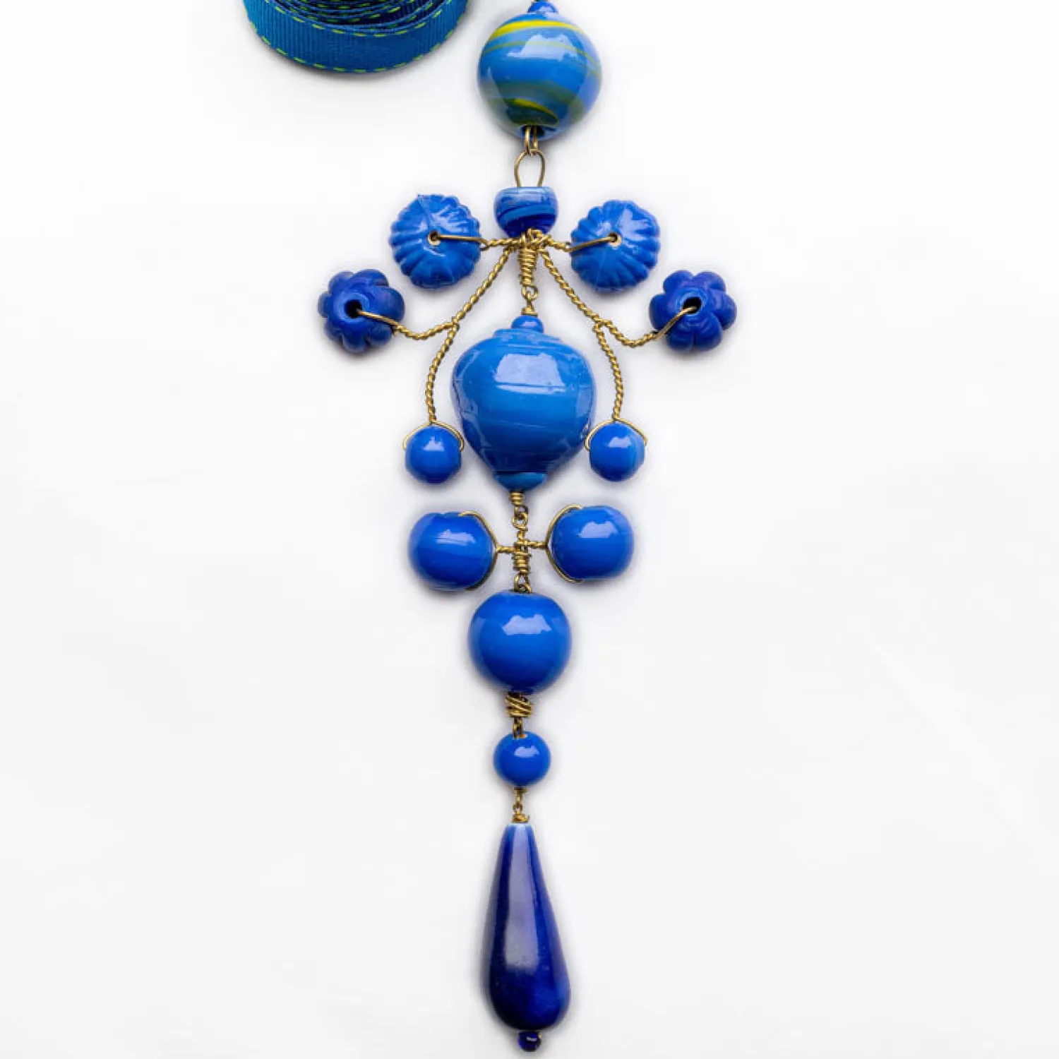 PHILIPPA KUNISCH Grand Gypsy Necklace With Ribbon In Blue