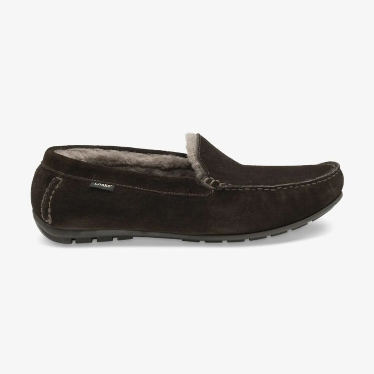 LOAKE Guards Shearling Lined Suede Slippers In Dark Brown