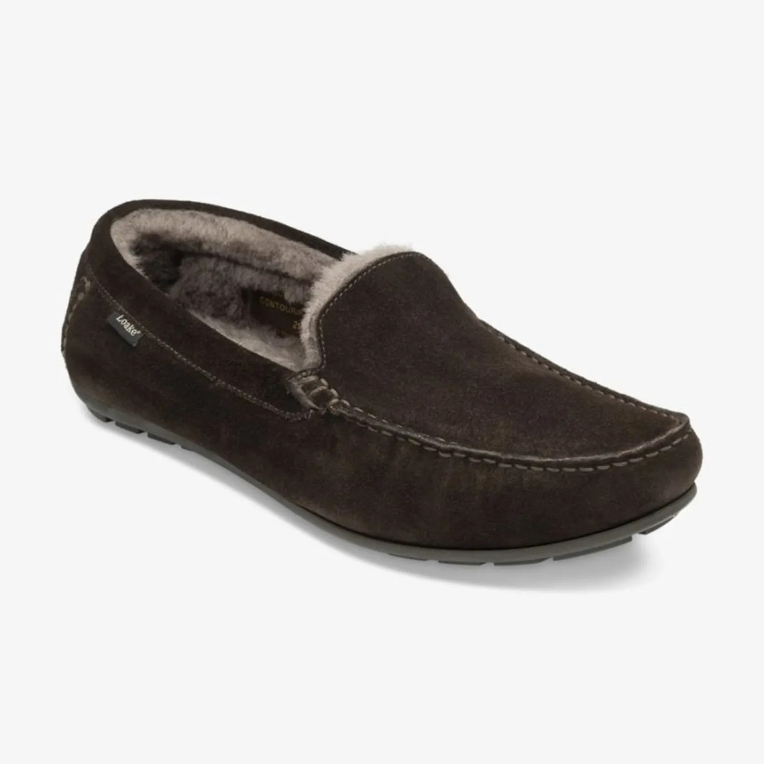 LOAKE Guards Shearling Lined Suede Slippers In Dark Brown