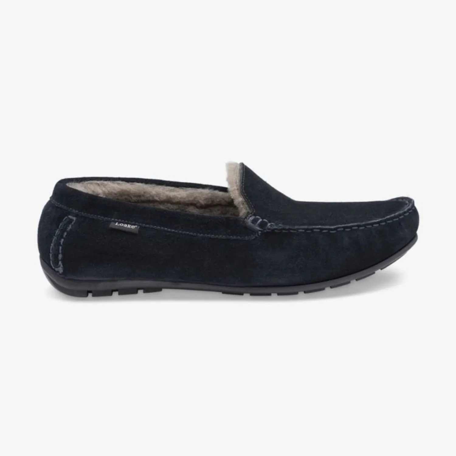 LOAKE Guards Shearling Lined Suede Slippers In Navy Suede