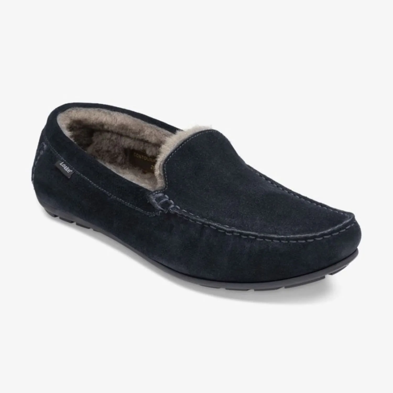 LOAKE Guards Shearling Lined Suede Slippers In Navy Suede