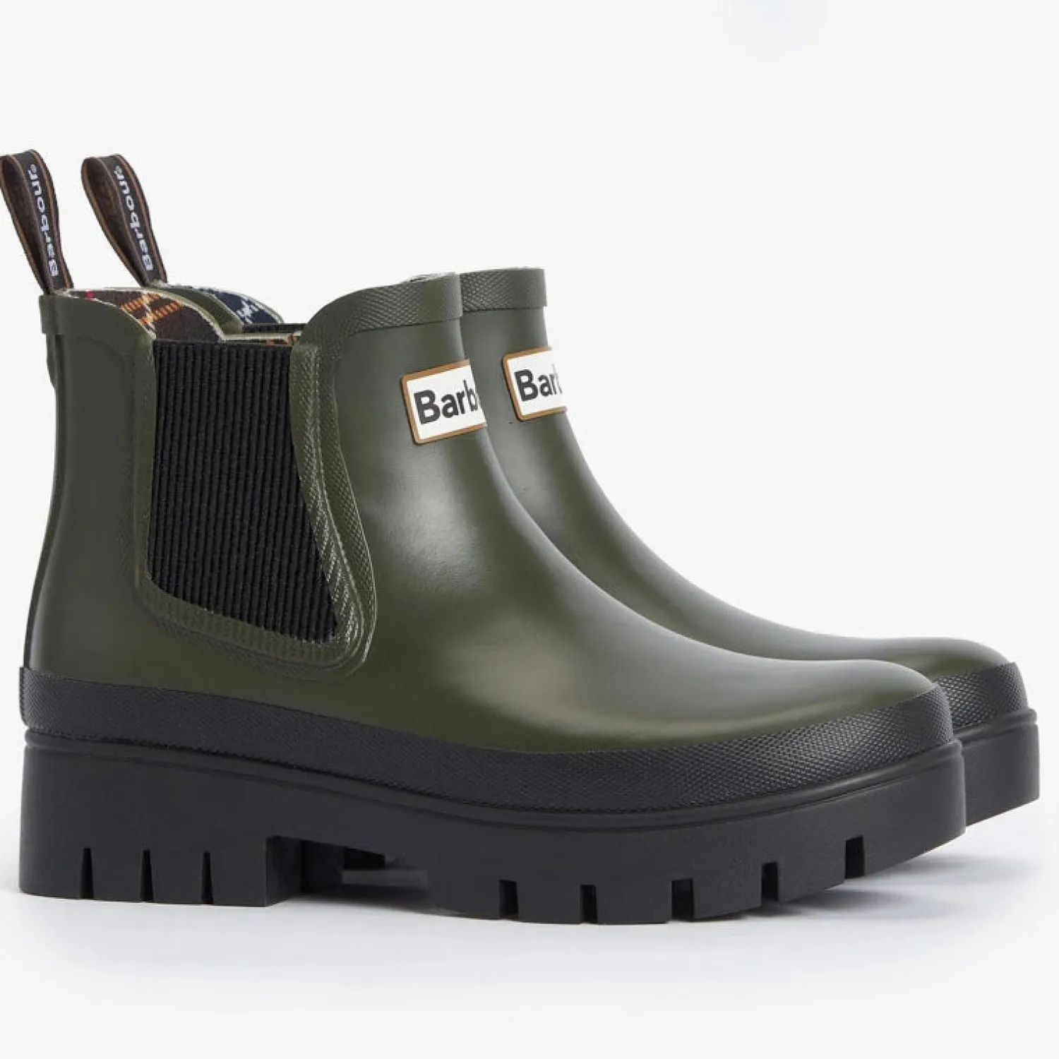 BARBOUR Halton Chelsea Welly Boots In Olive/Black