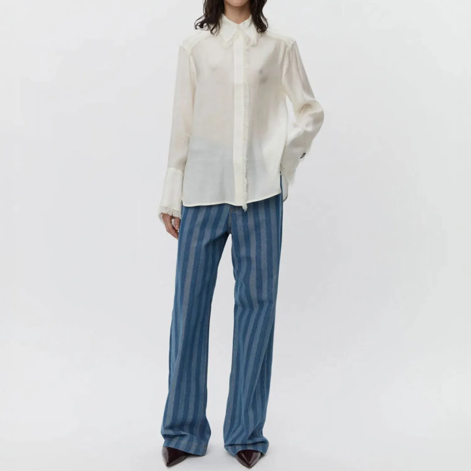 DAY BIRGER ET MIKKELSEN Havanna Sheer Fringes Shirt In Vanilla Ice