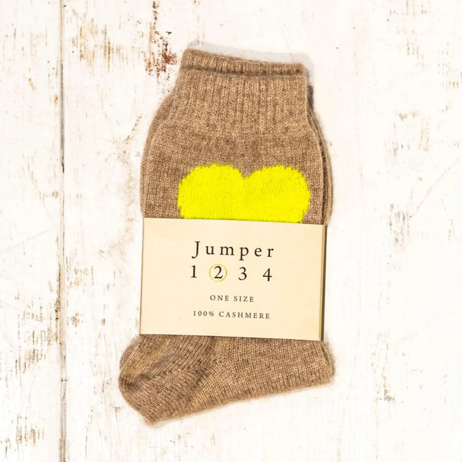 JUMPER1234 Heart Socks In Light Brown/Neon Yellow