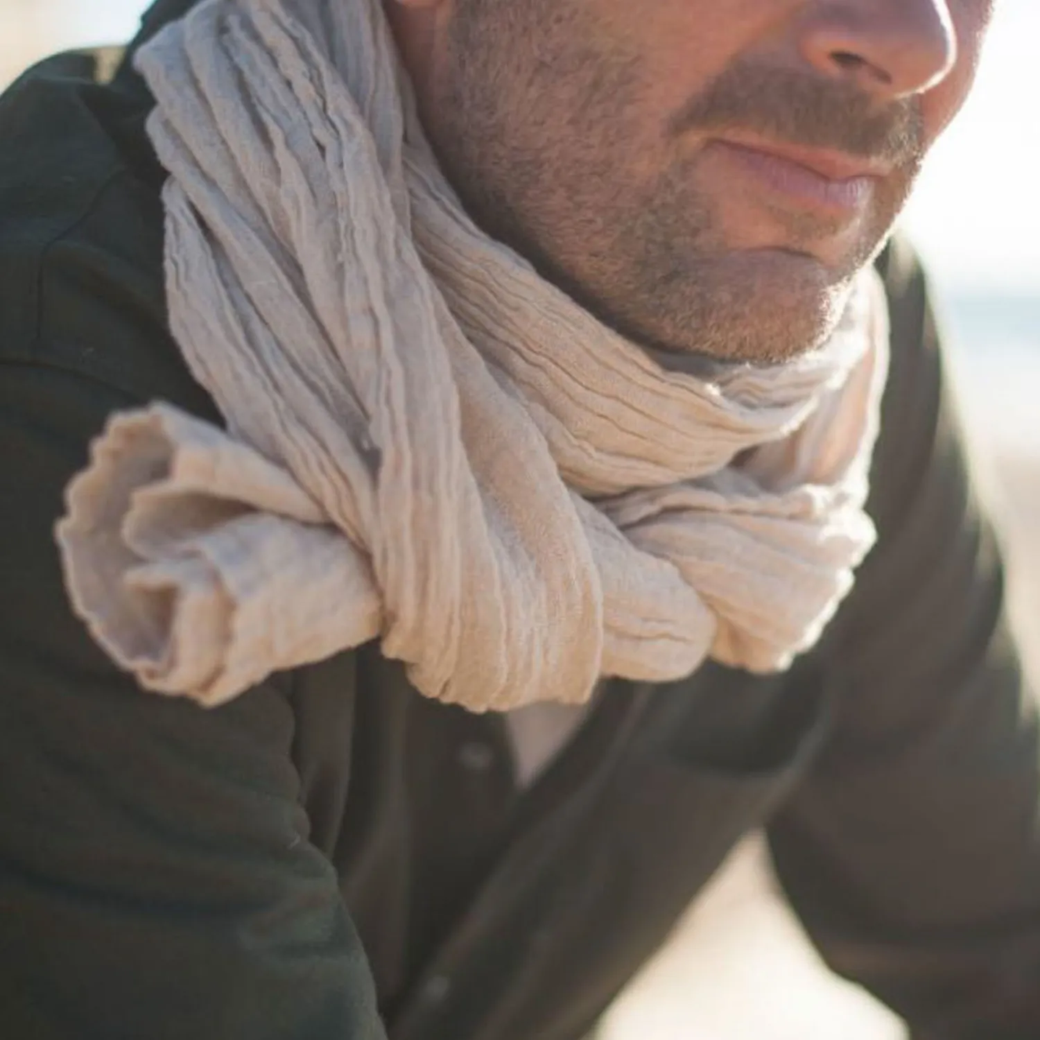 COULEUR CHANVRE Hemp Scarf In Pearl Grey