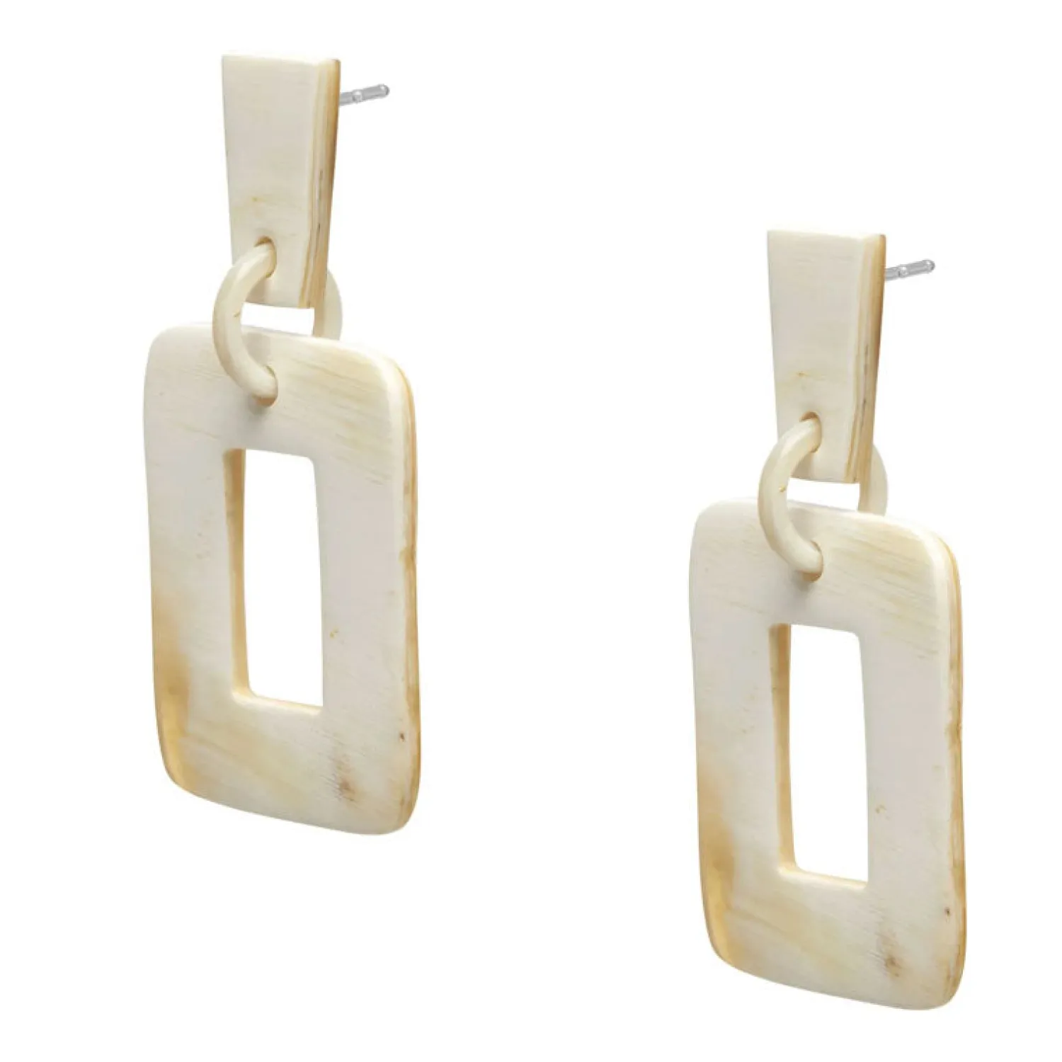 BRANCH JEWELLERY Horn Rectangle Drop Earrings In White/Natural