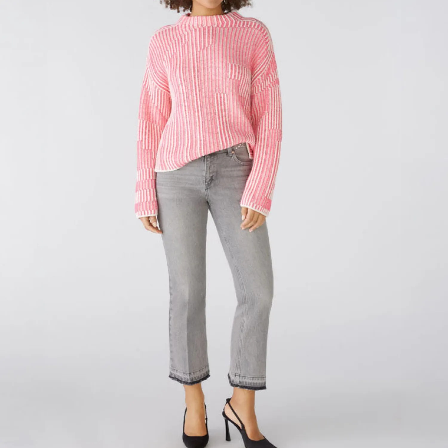 OUI Jacquard Stripe Turtleneck Jumper In Pink/White