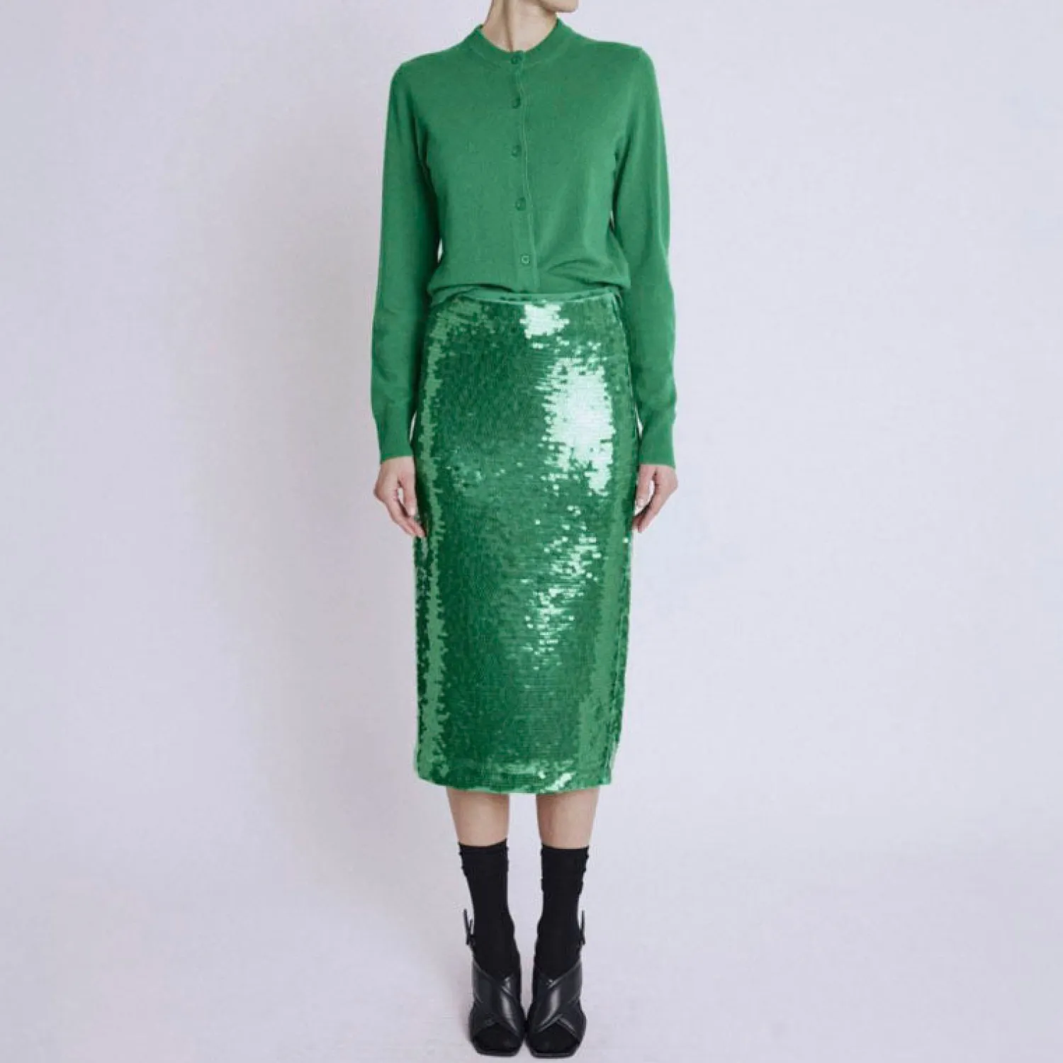 BERENICE Jamy Sequin Skirt In Green