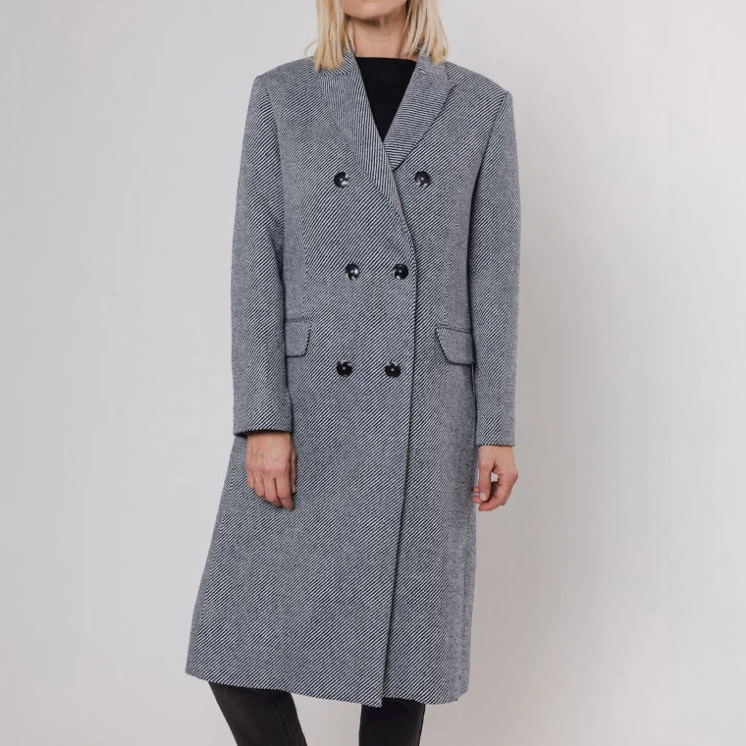 RINO & PELLE Jeeva Double Breasted Coat In Navy/Snow White