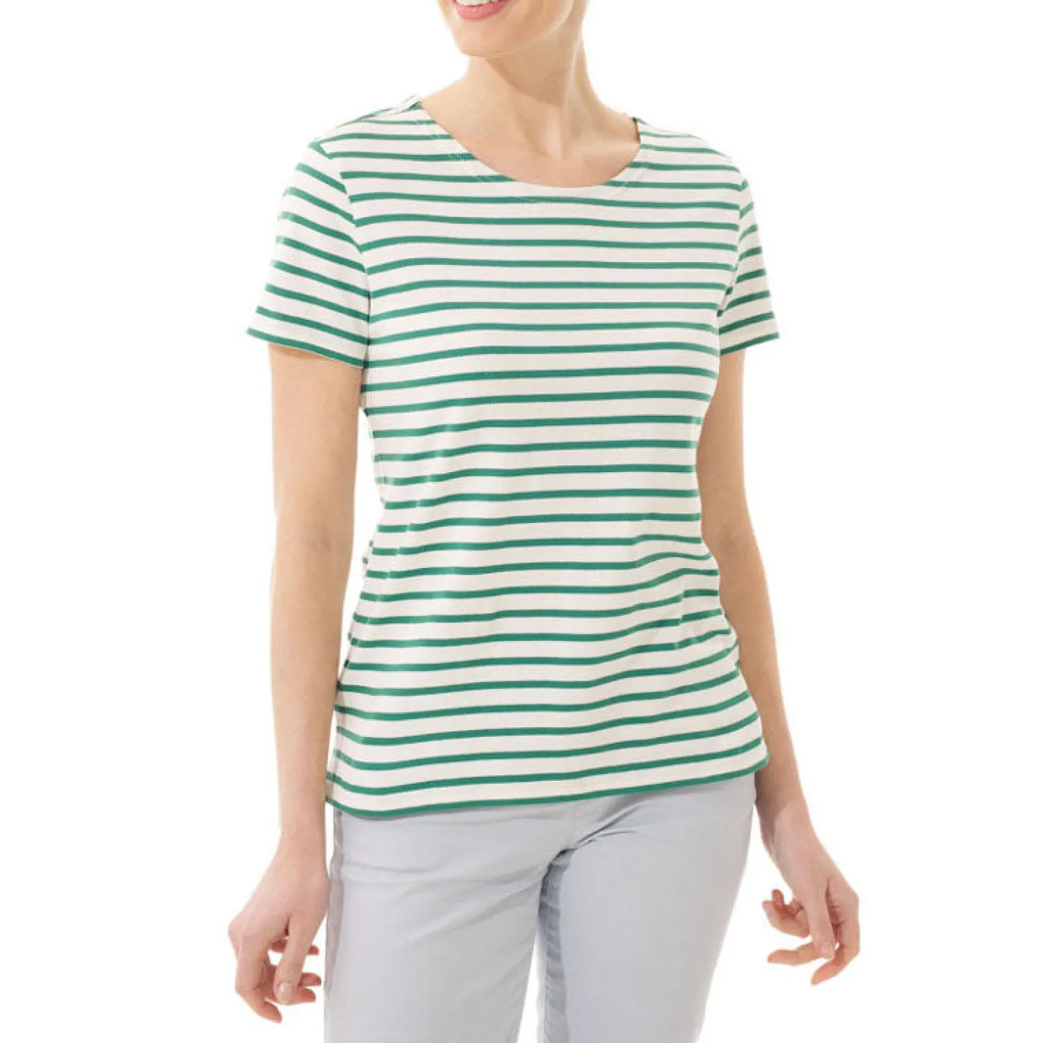 MOUSQUETON Kaelig Stripe S/S T Shirt In Ecru/Tennis Green