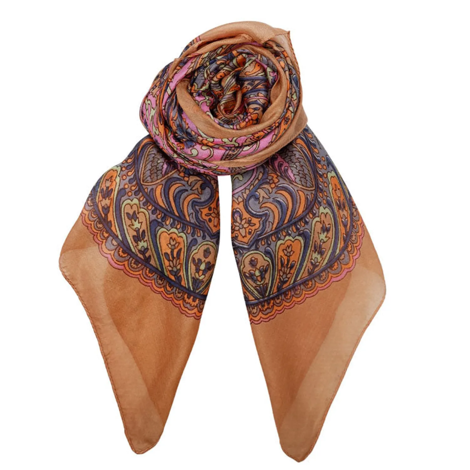 BLACK COLOUR Kirstine Silk Scarf In Camel