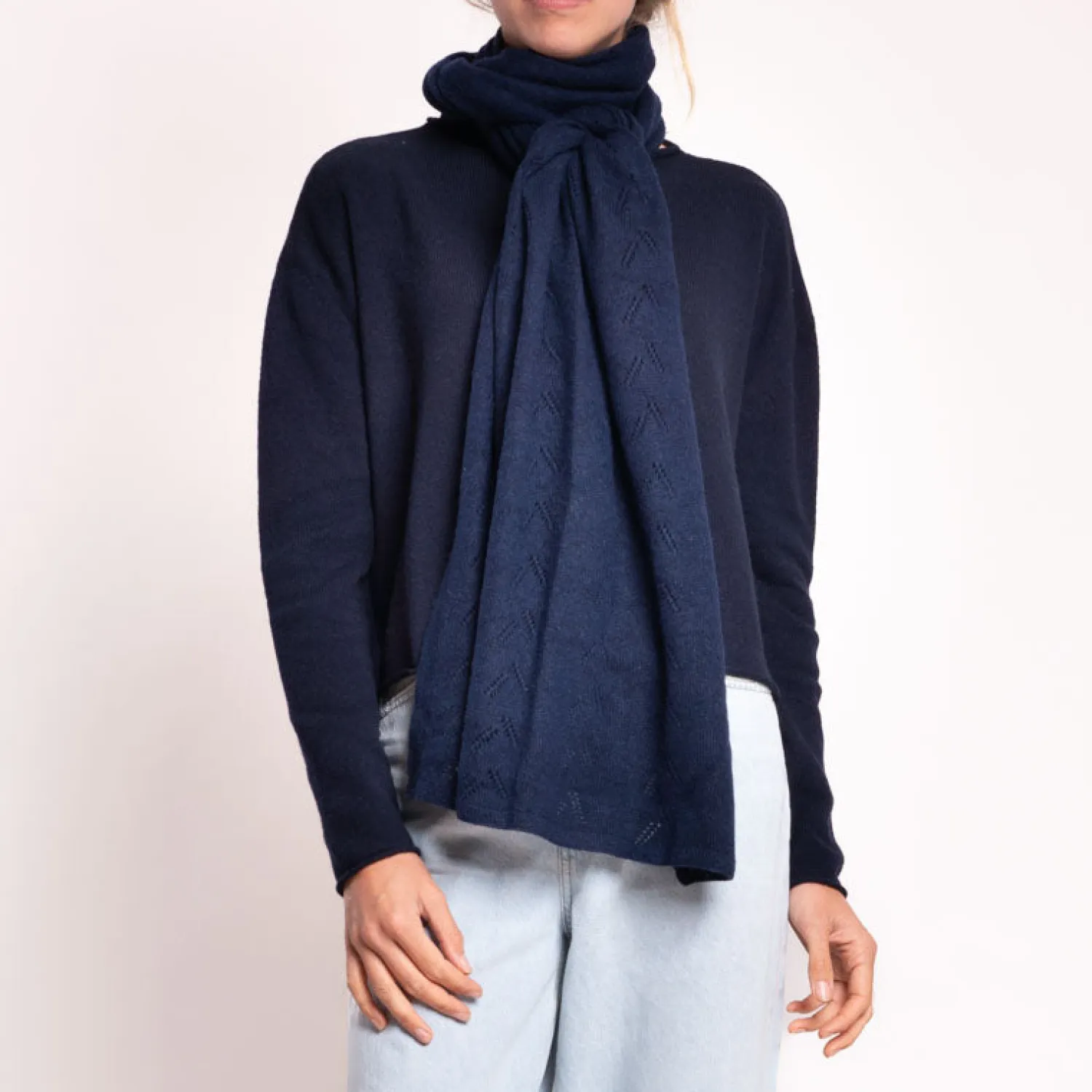 COLLEN & CLARE Lace Knitted Scarf In Dark Navy