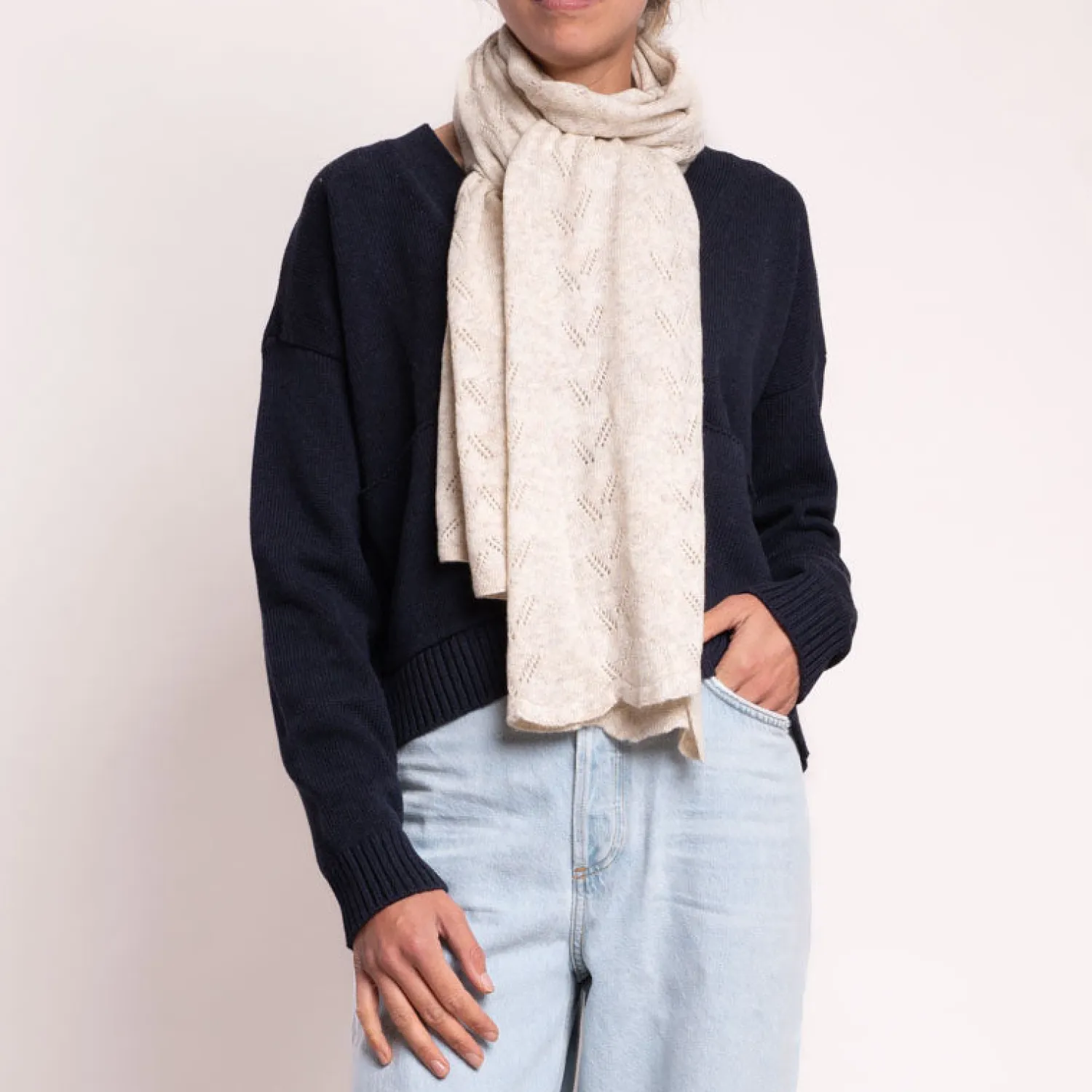 COLLEN & CLARE Lace Knitted Scarf In Oatmeal