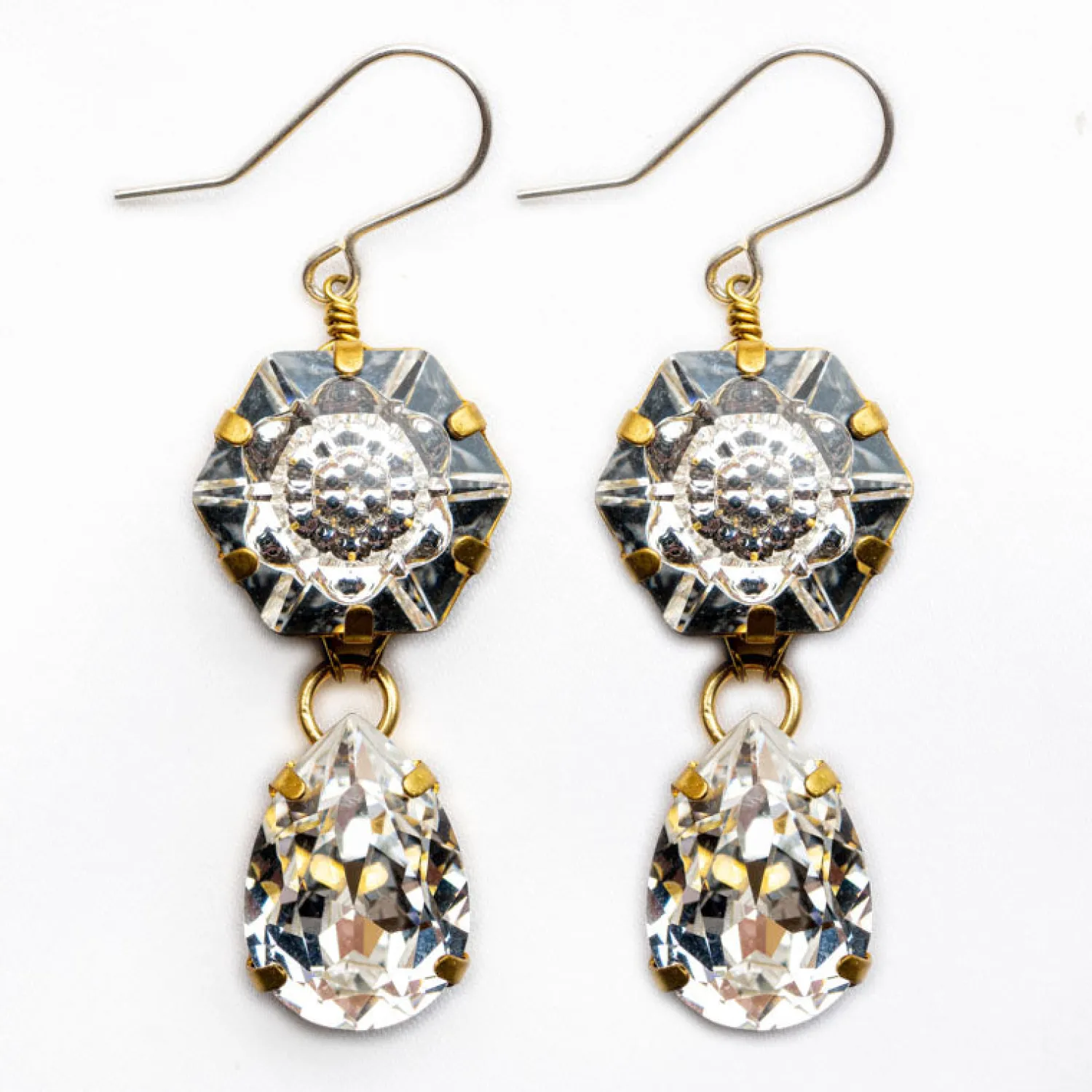 PHILIPPA KUNISCH Large Bling Hexagon & Teardrop Earrings In Crystal