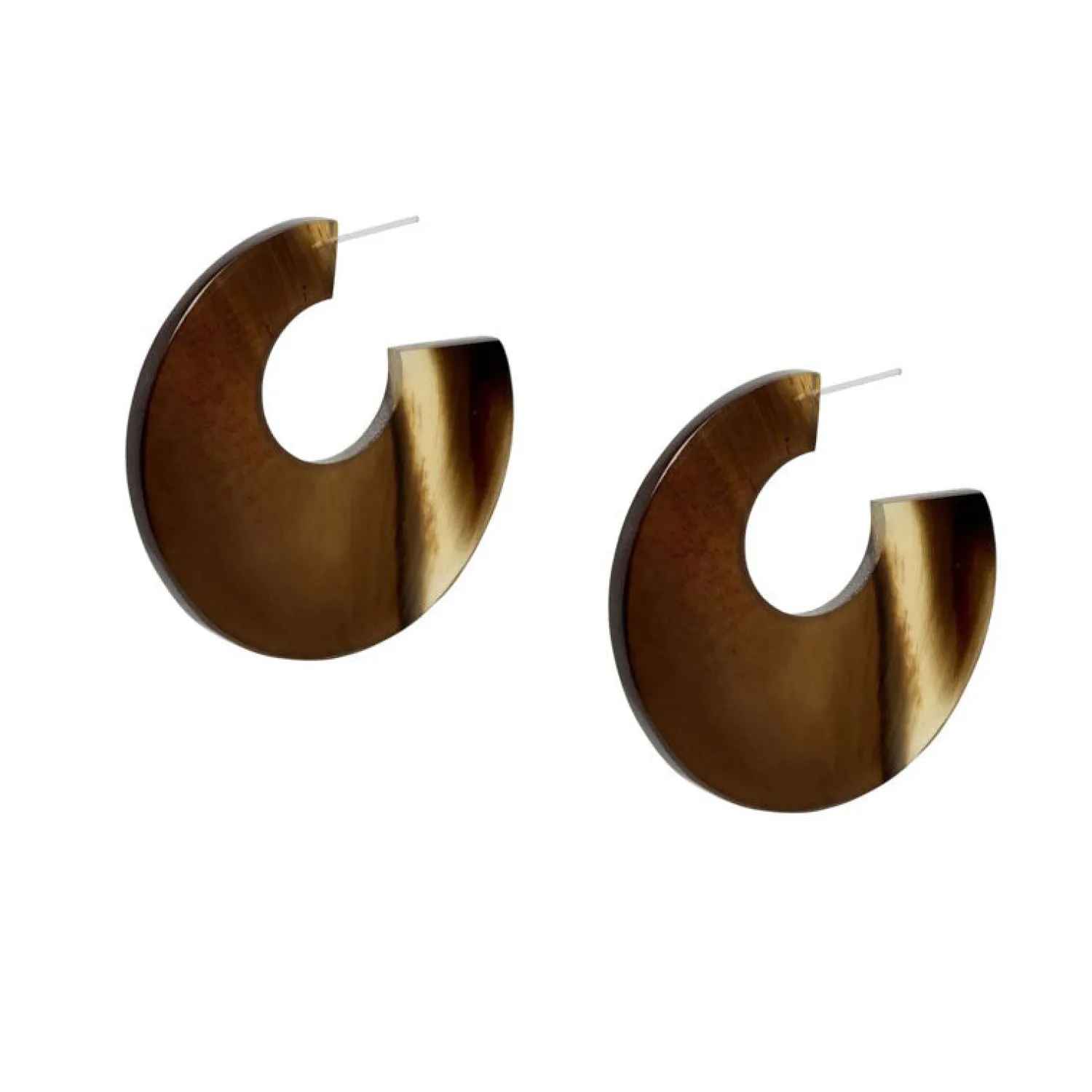 BRANCH JEWELLERY Large Flat Hoop Earrings In Brown/Natural