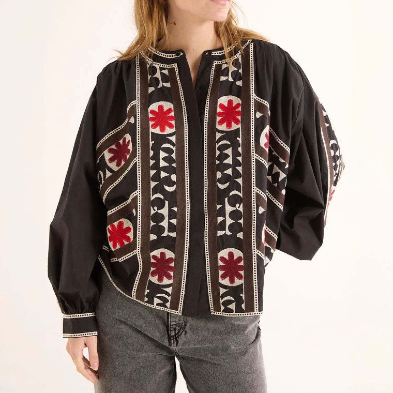 SACRECOEUR Lena Embroidered Blouse In Morella