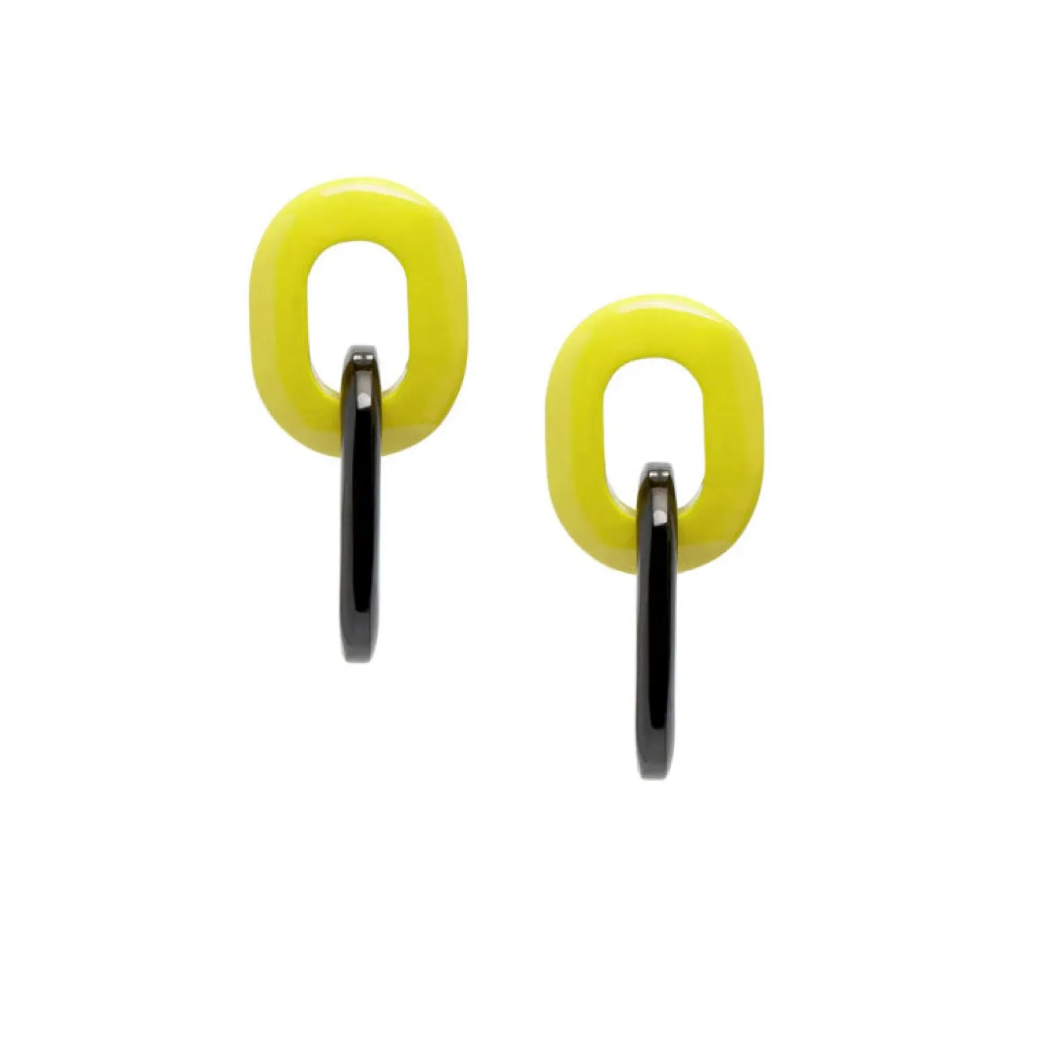 BRANCH JEWELLERY Lime Green Lacquered And Black Buffalo Horn Oval Link Earrings