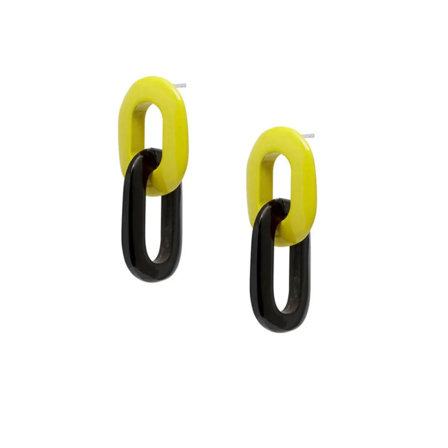 BRANCH JEWELLERY Lime Green Lacquered And Black Buffalo Horn Oval Link Earrings