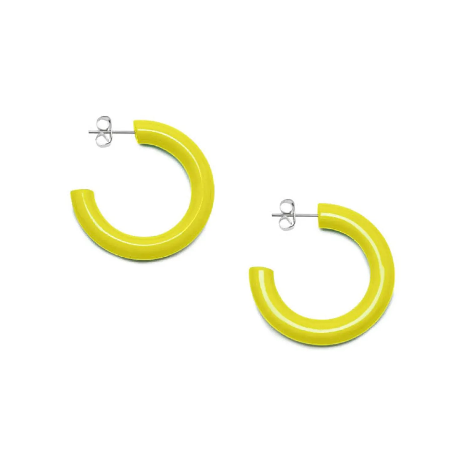 BRANCH JEWELLERY Lime Green Lacquered Buffalo Horn Rounded Hoop Earrings