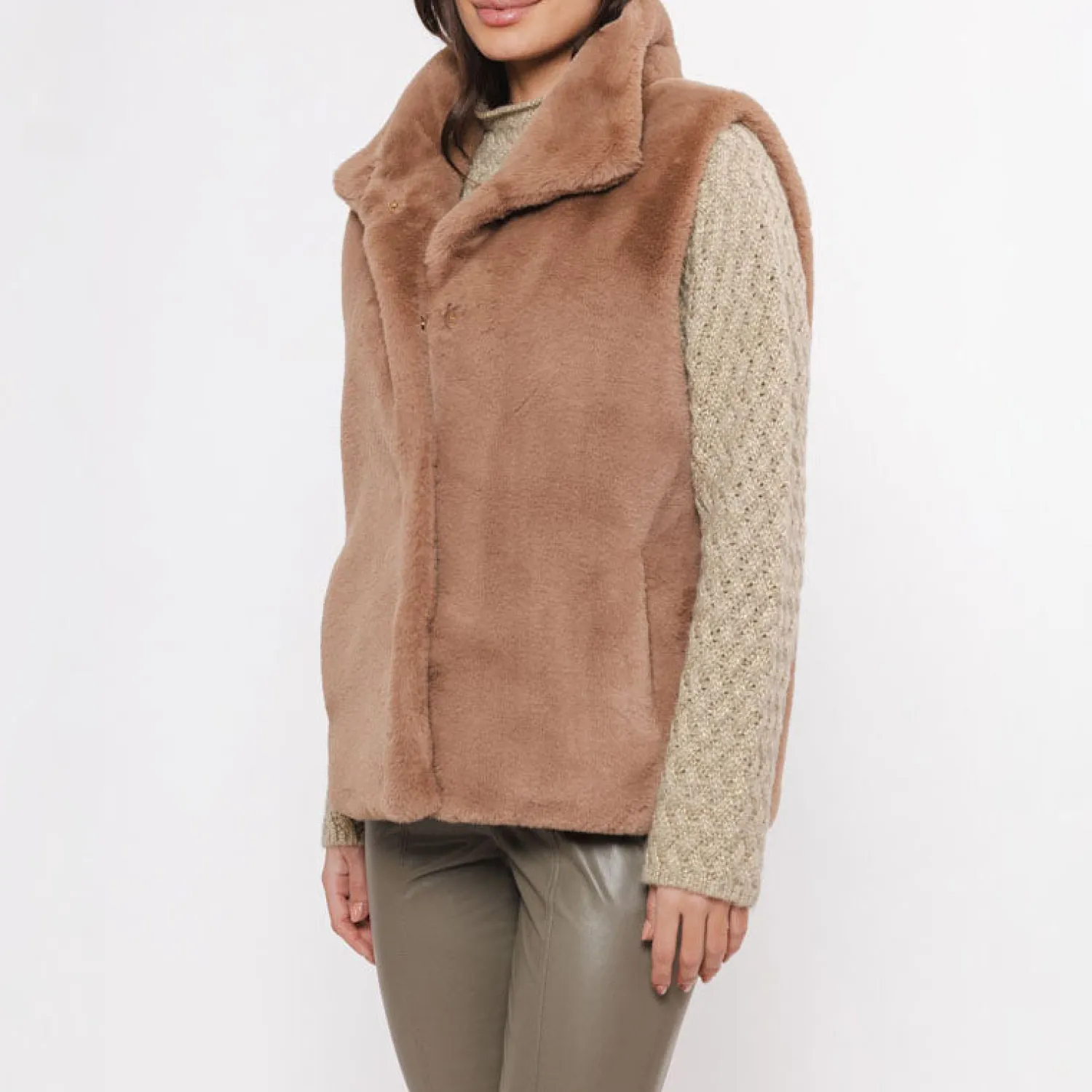 RINO & PELLE Lison Short Faux Fur Gilet In Twig