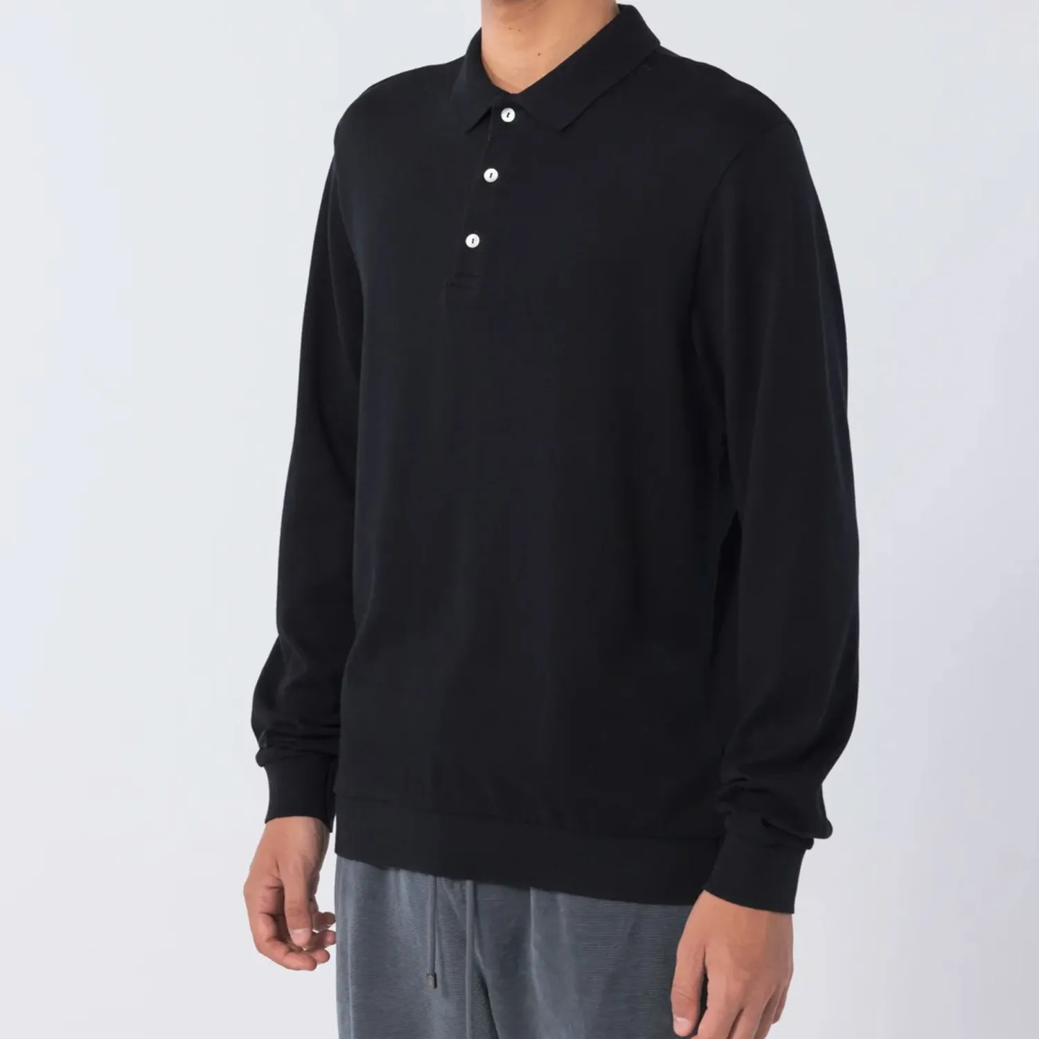 UNFEIGNED Long Sleeve Polo Shirt In Caviar