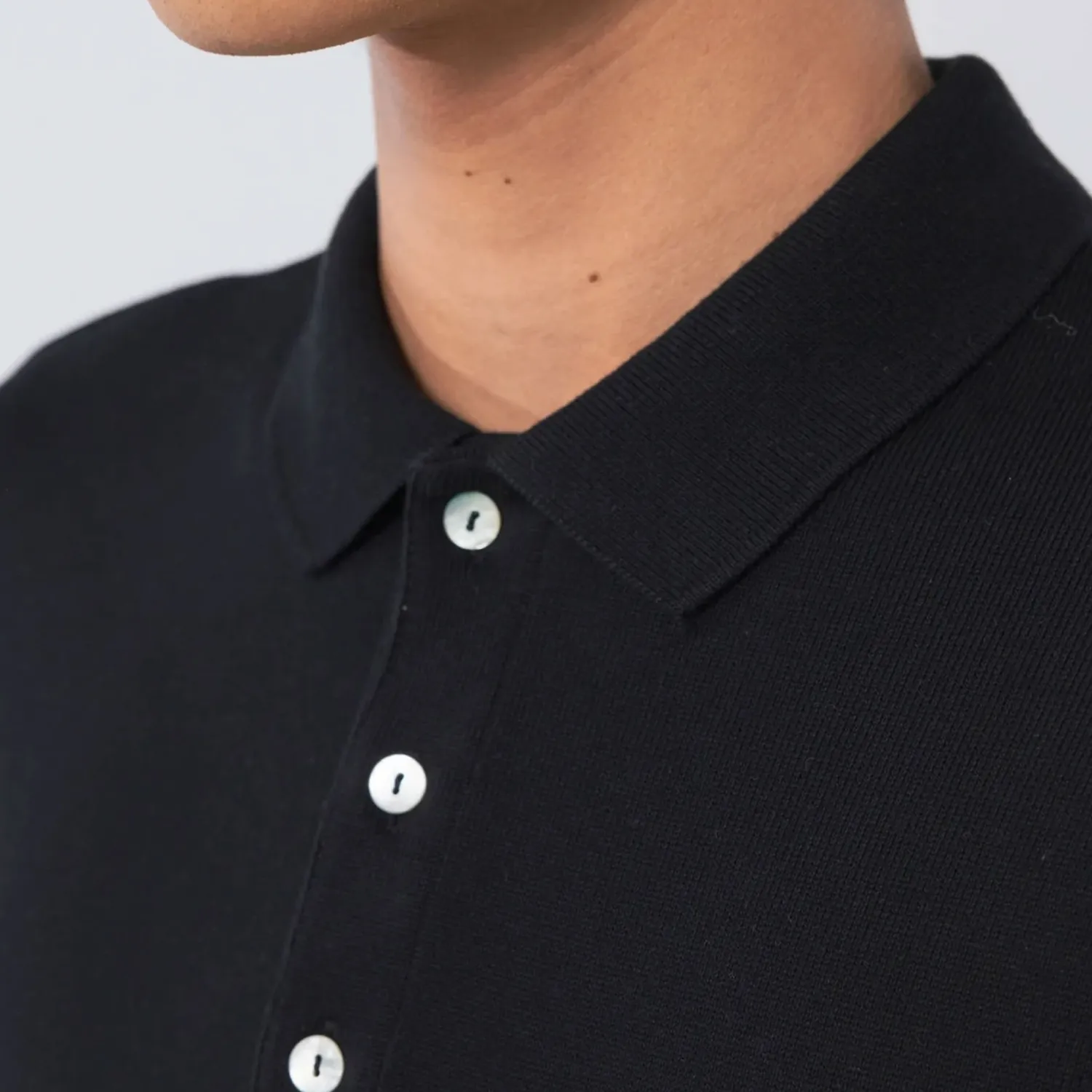 UNFEIGNED Long Sleeve Polo Shirt In Caviar