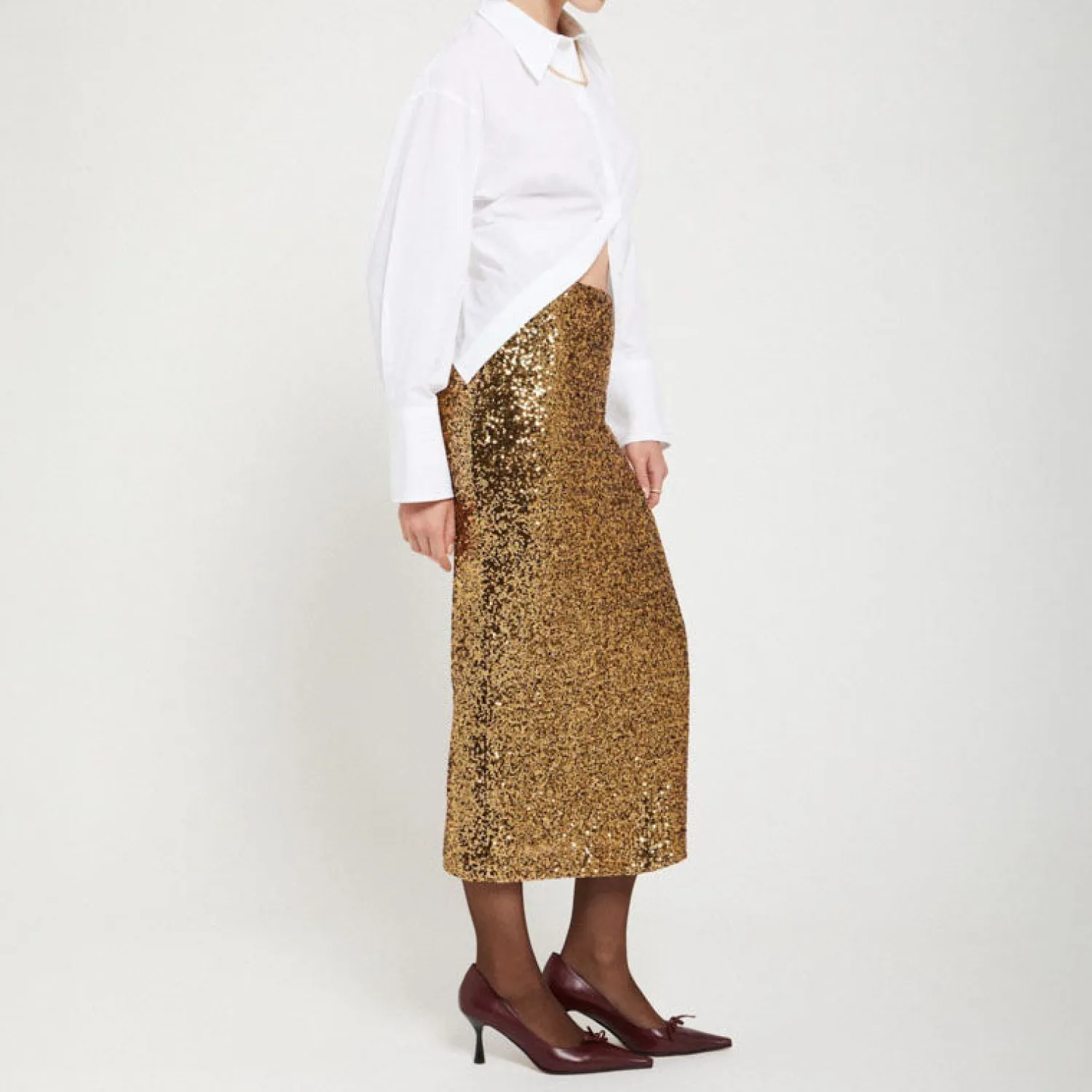 OTTOD AME Longette Sequin Skirt In Gold