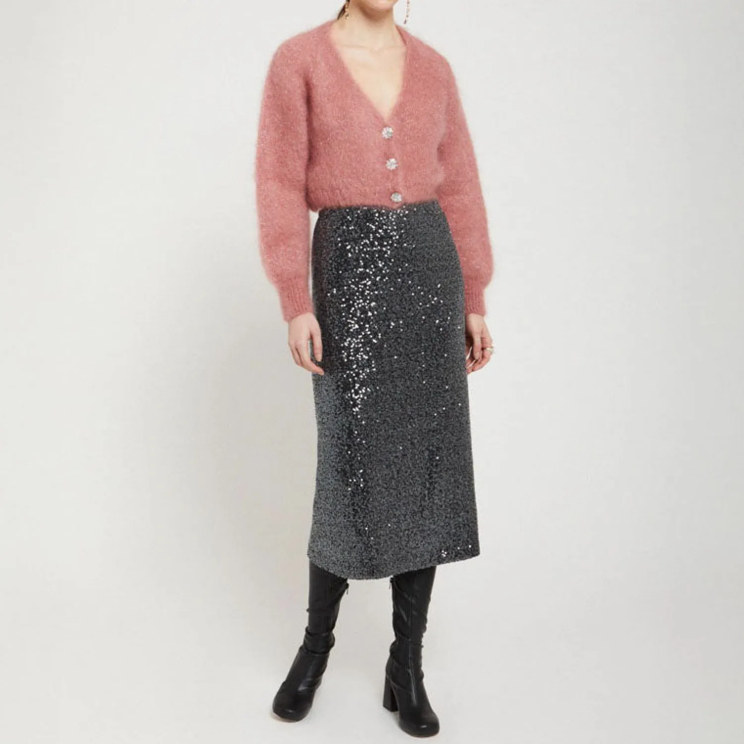 OTTOD AME Longette Sequin Skirt In Smoke