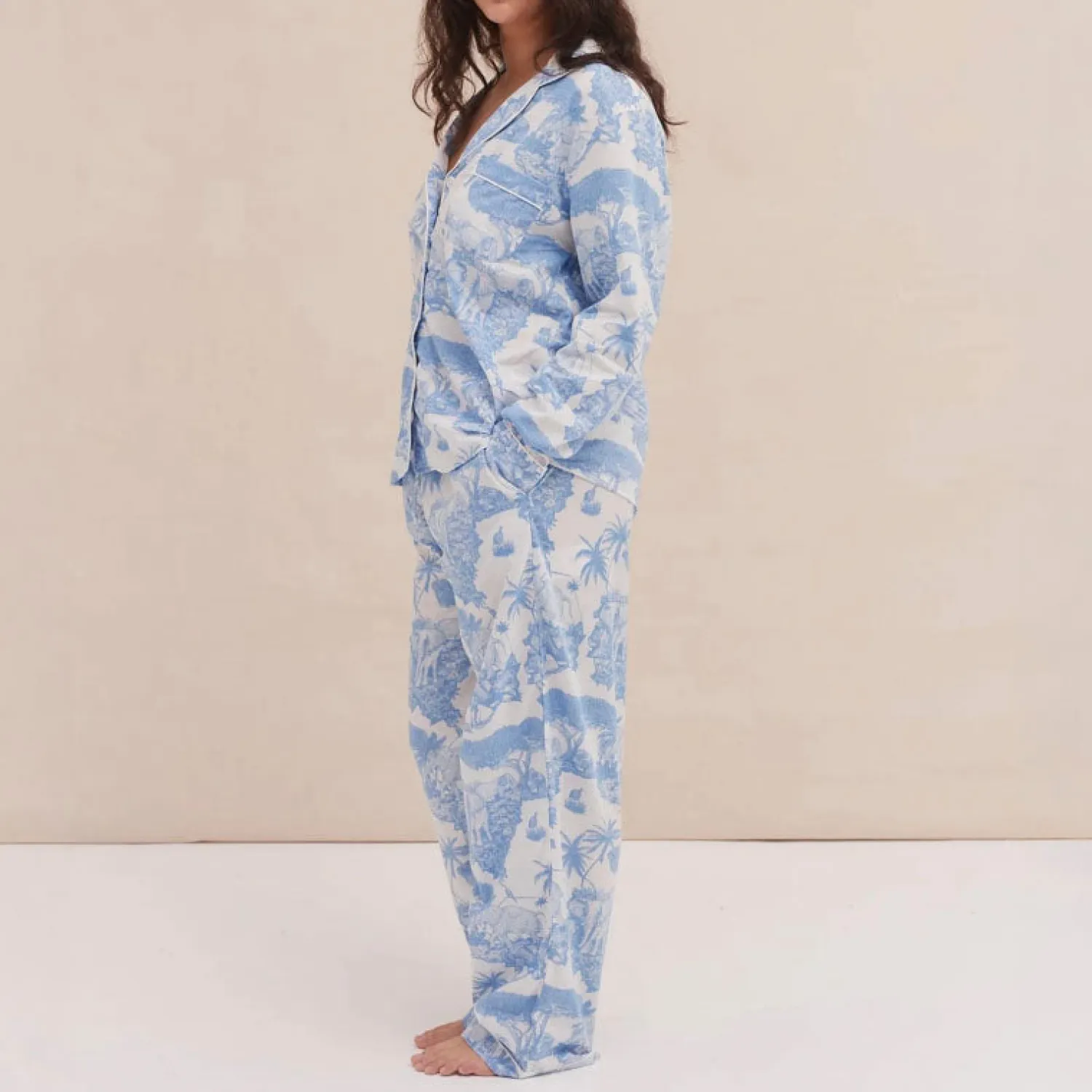 DESMOND & DEMPSEY Loxodonta Long PJ Set In Blue