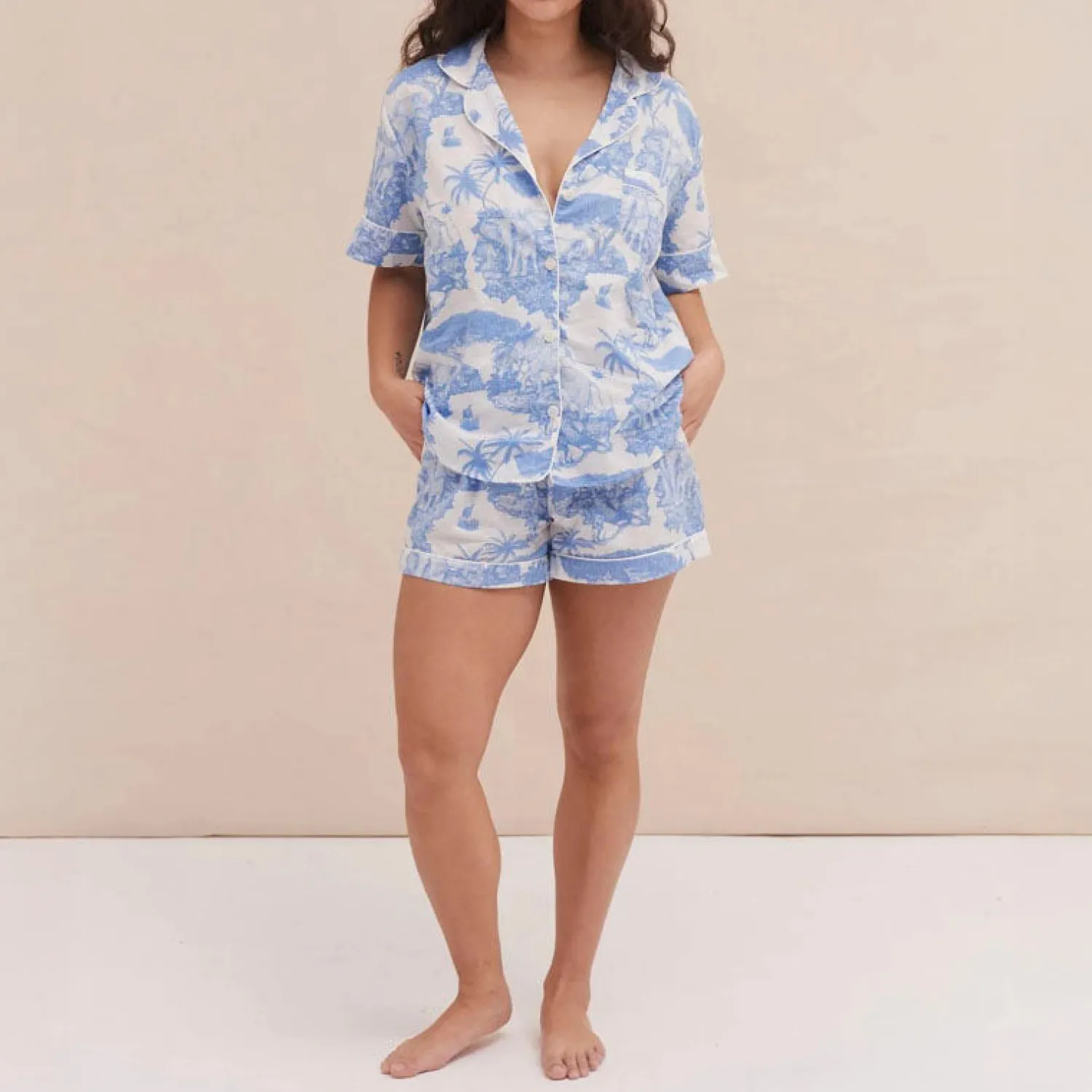 DESMOND & DEMPSEY Loxodonta Short PJ Set In Blue