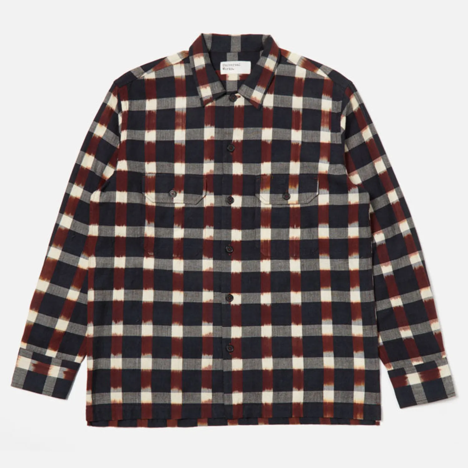 UNIVERSAL WORKS L/S Check Utility Shirt In Navy/Brown