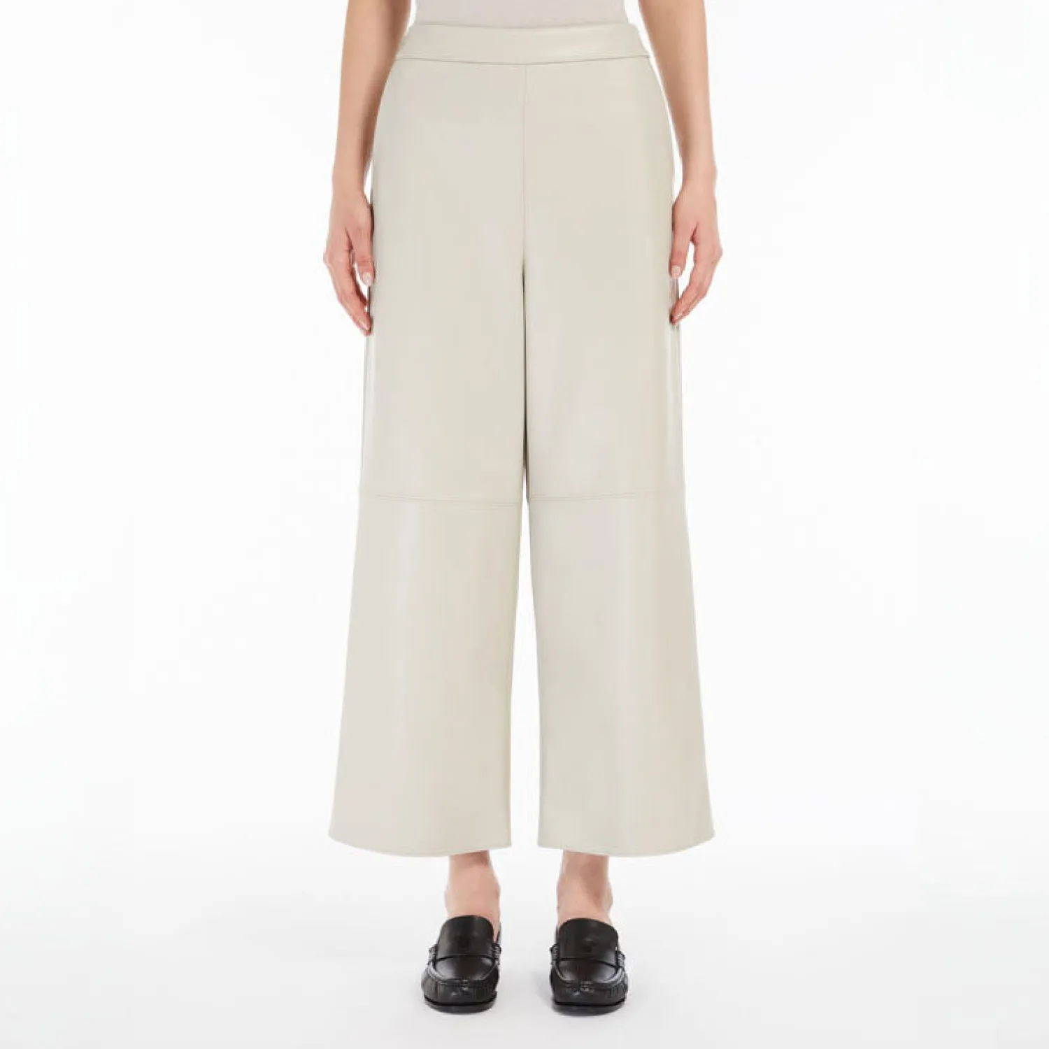 S MAXMARA Luciana Coated Fabric Trousers In Ecru