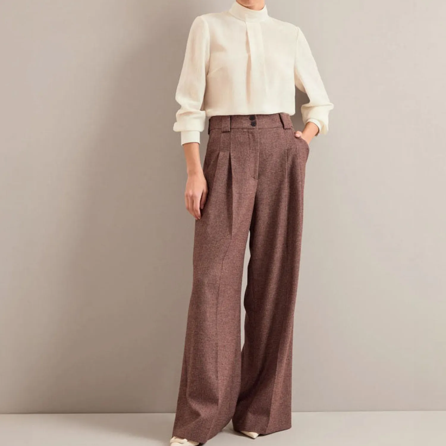 CEFINN Margot Wool Blend Wide Leg Trousers In Red/Black