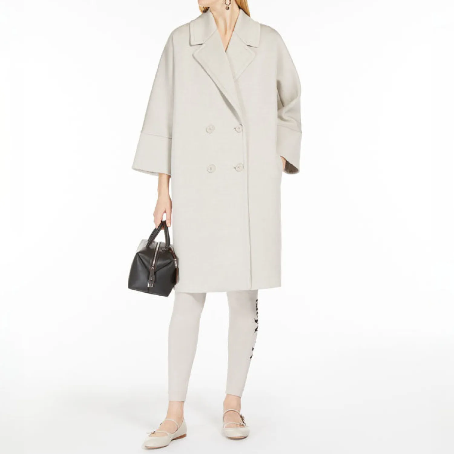 S MAXMARA Marica Double Breasted Scuba Jersey Coat In Ecru