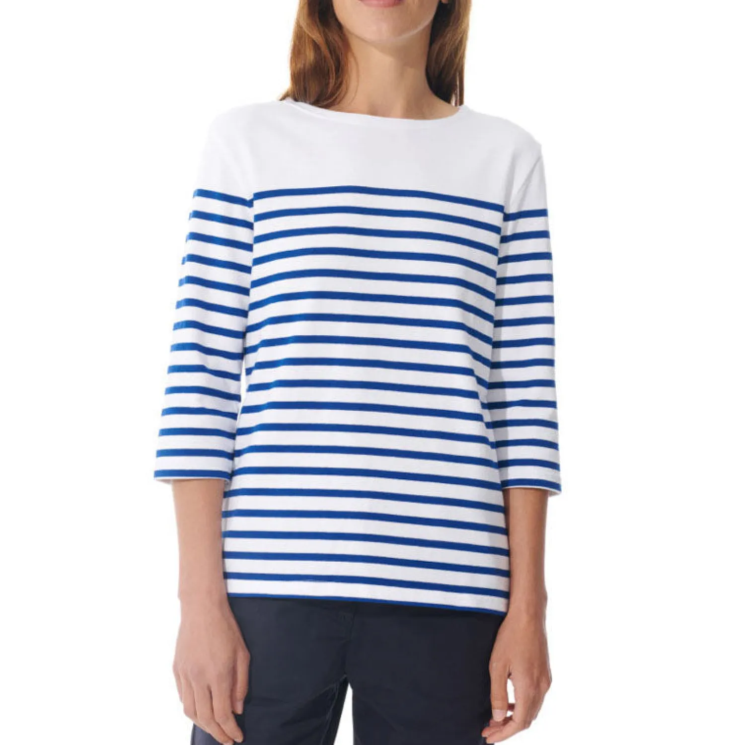 MOUSQUETON Marina Place Stripe Top In White/Royal Blue