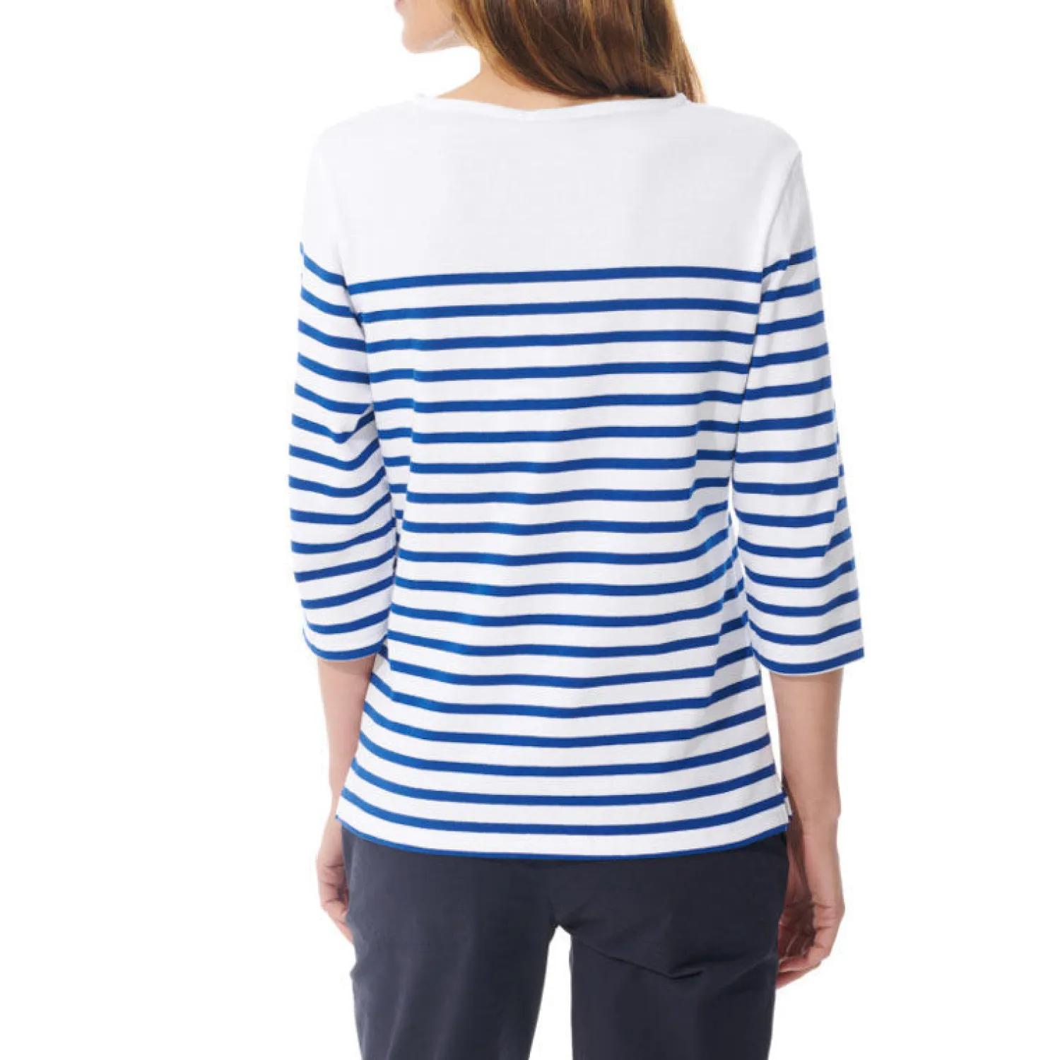 MOUSQUETON Marina Place Stripe Top In White/Royal Blue