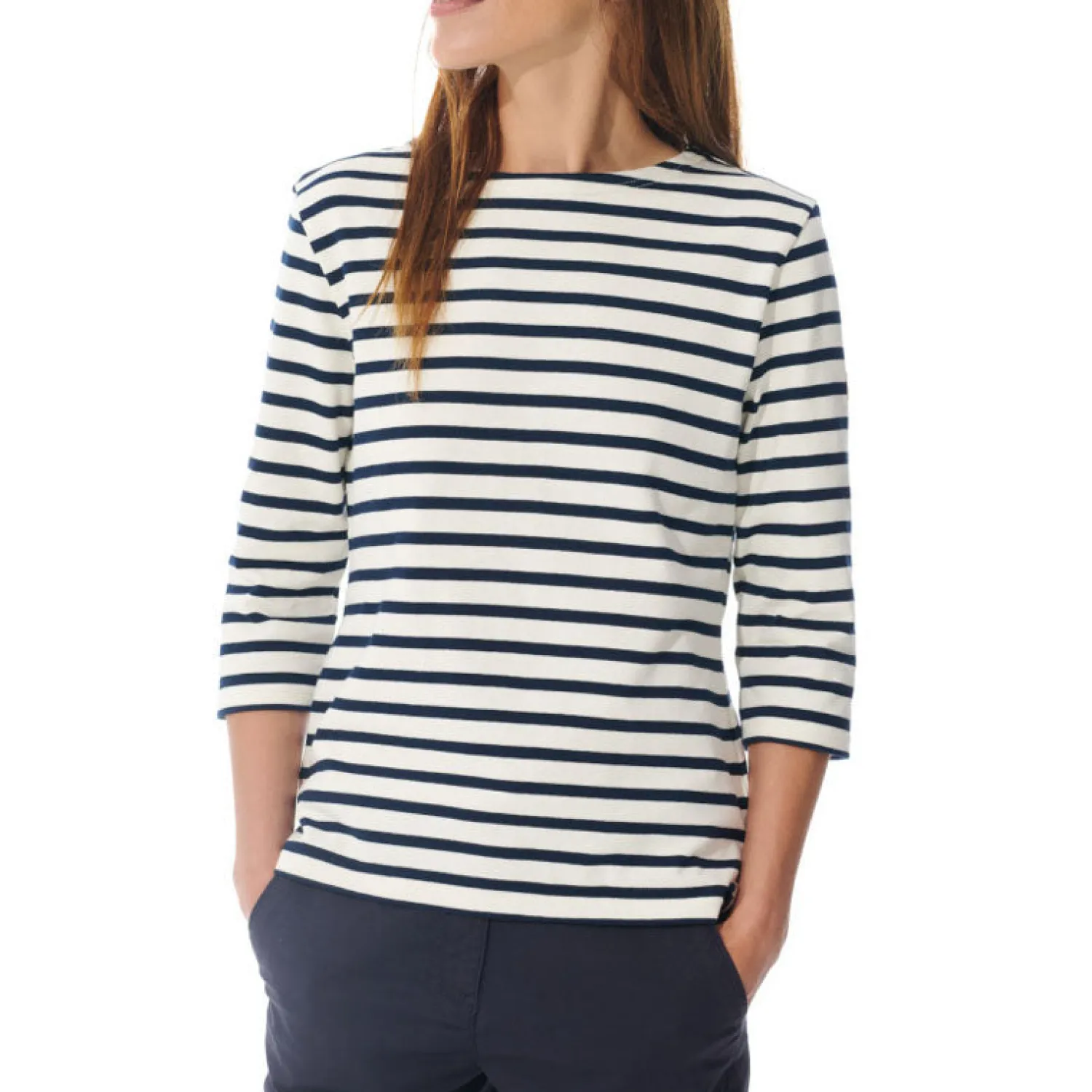 MOUSQUETON Marina Stripe Top In Ecru/Navy