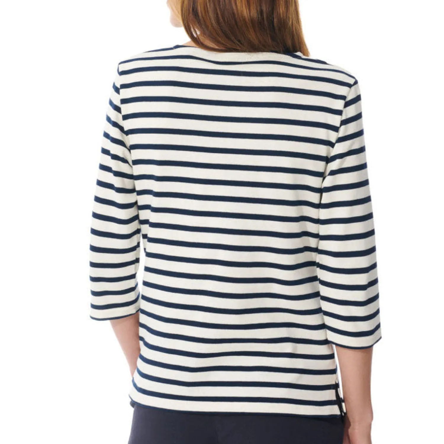 MOUSQUETON Marina Stripe Top In Ecru/Navy