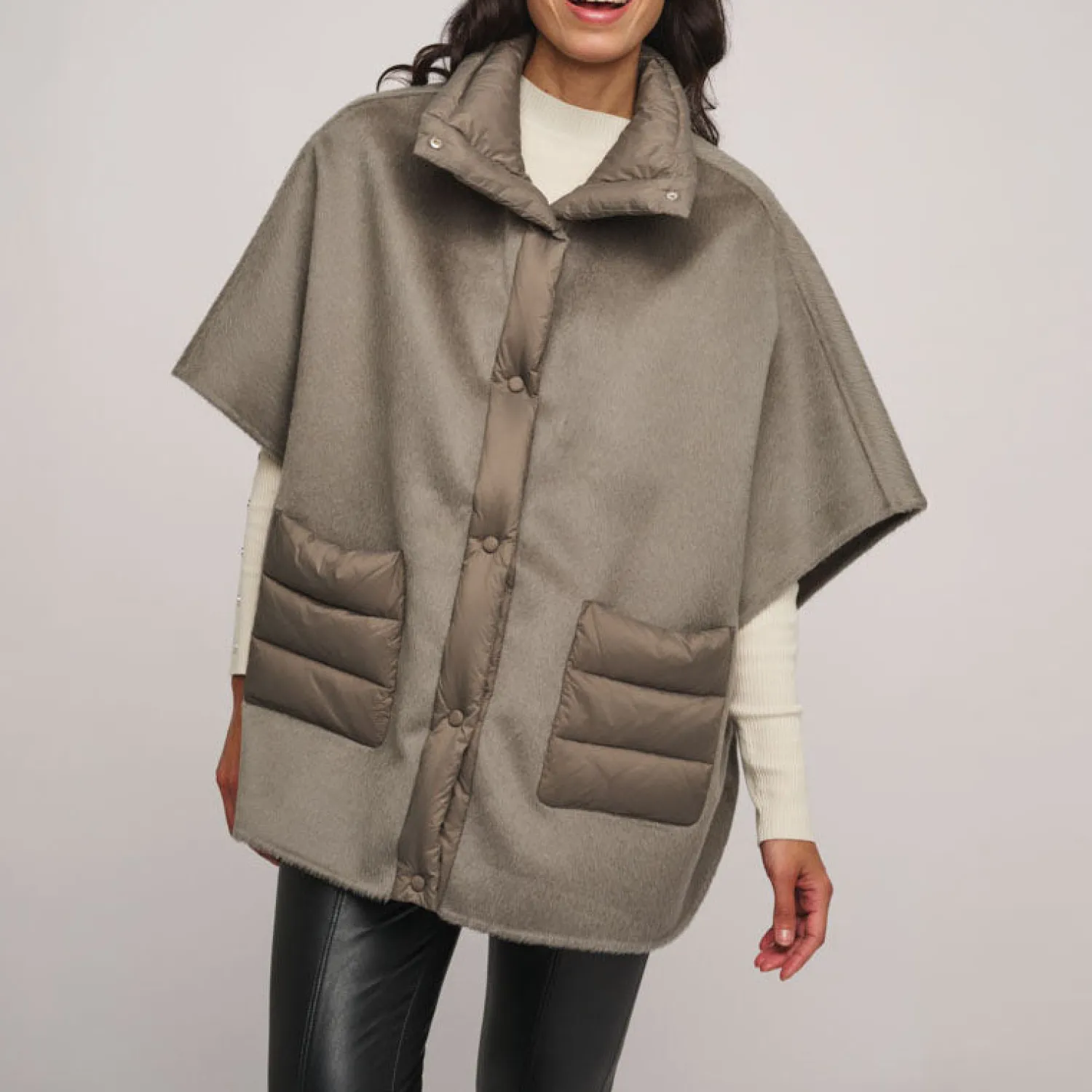 RINO & PELLE Mel Wool Cape In Dark Artichoke