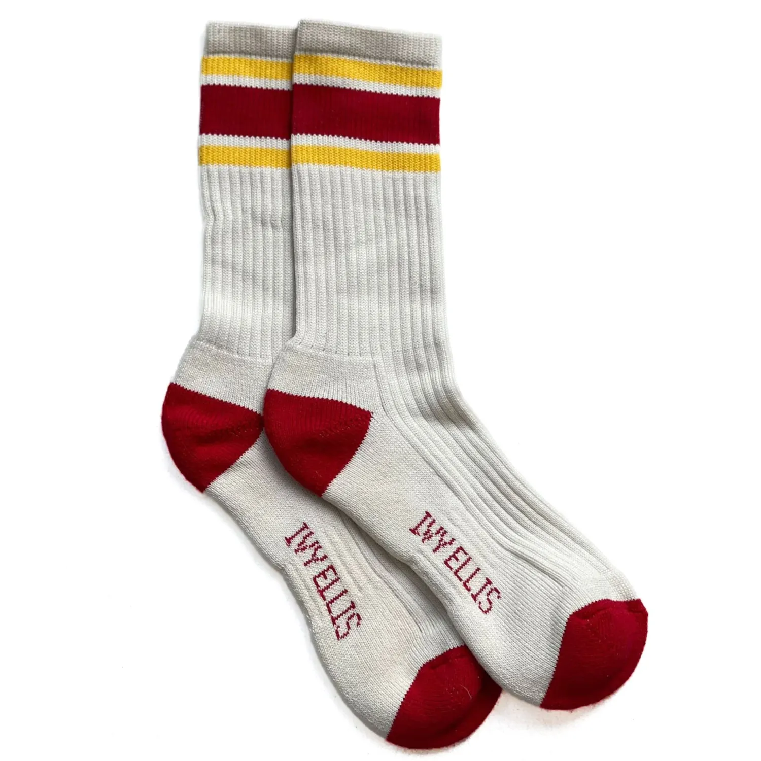 IVY ELLIS Mens Dawson Vintage Cotton Sports Socks In Ecru/Yellow/Red