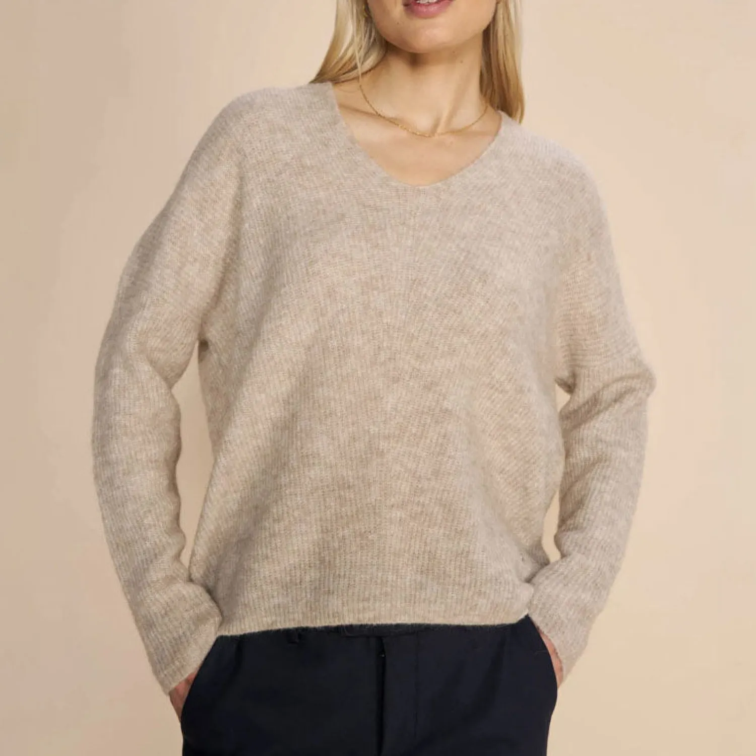 MOS MOSH MMThora V Neck Knit In Feather Grey