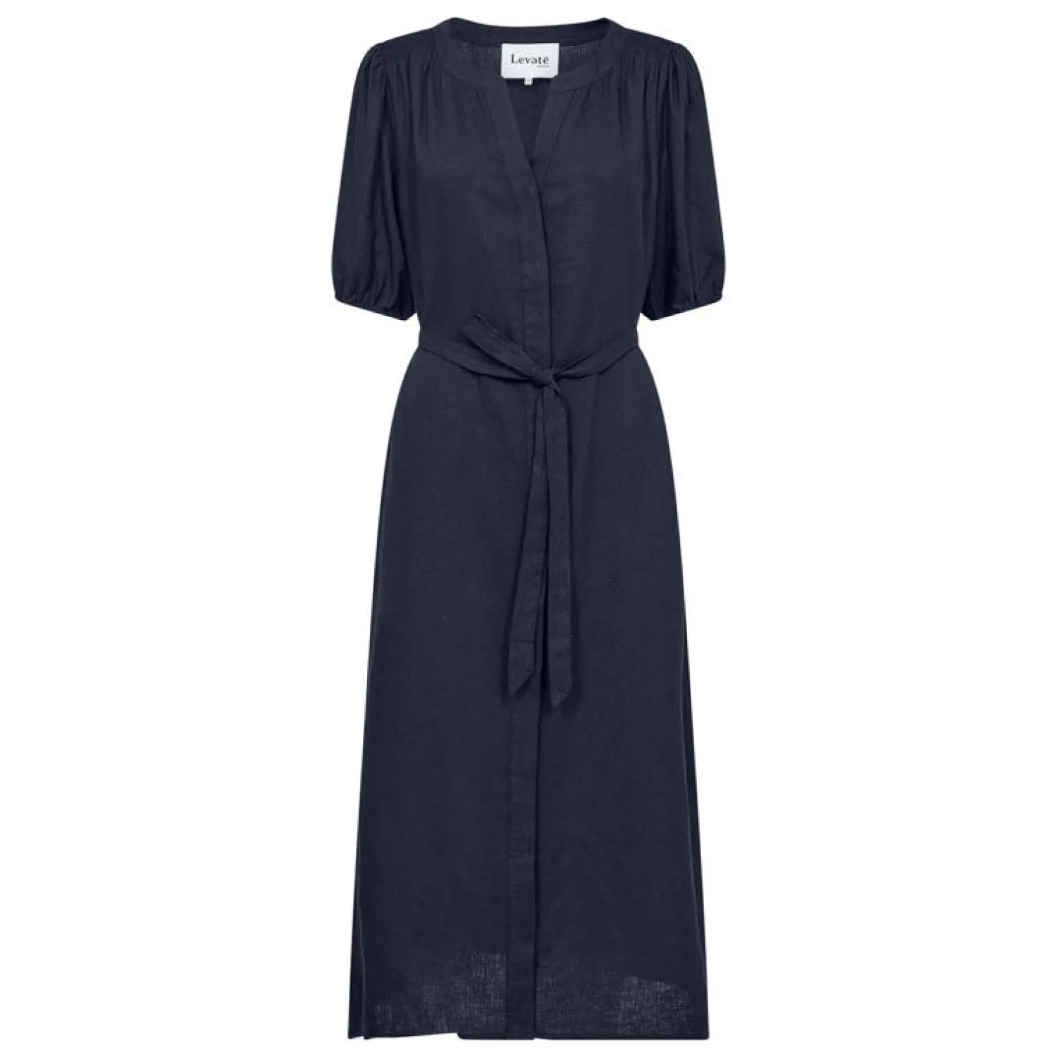 LEVETE ROOM Naja 27 Linen Midi Dress In Dark Navy