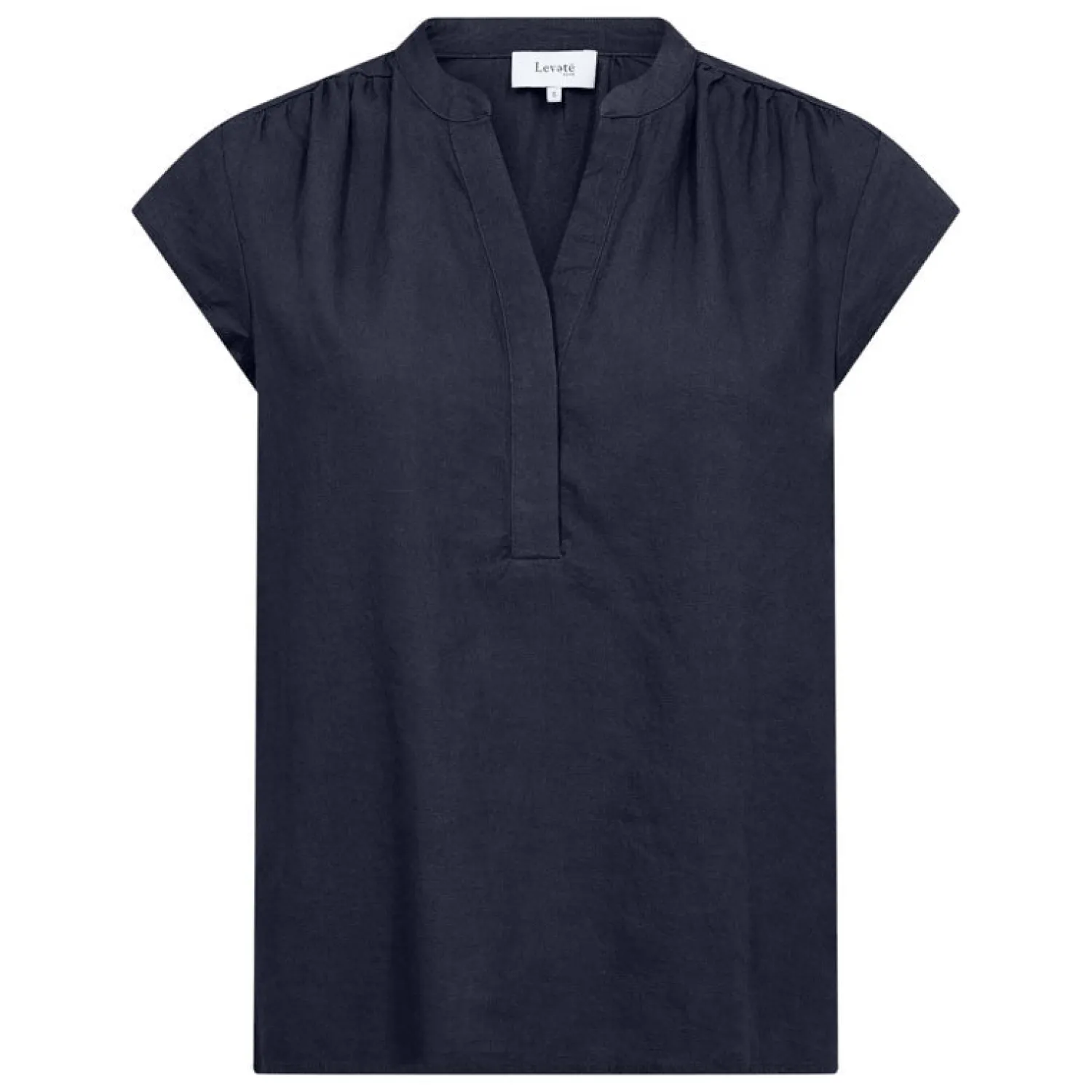 LEVETE ROOM Naja 19 Linen Mix Top In Dark Navy