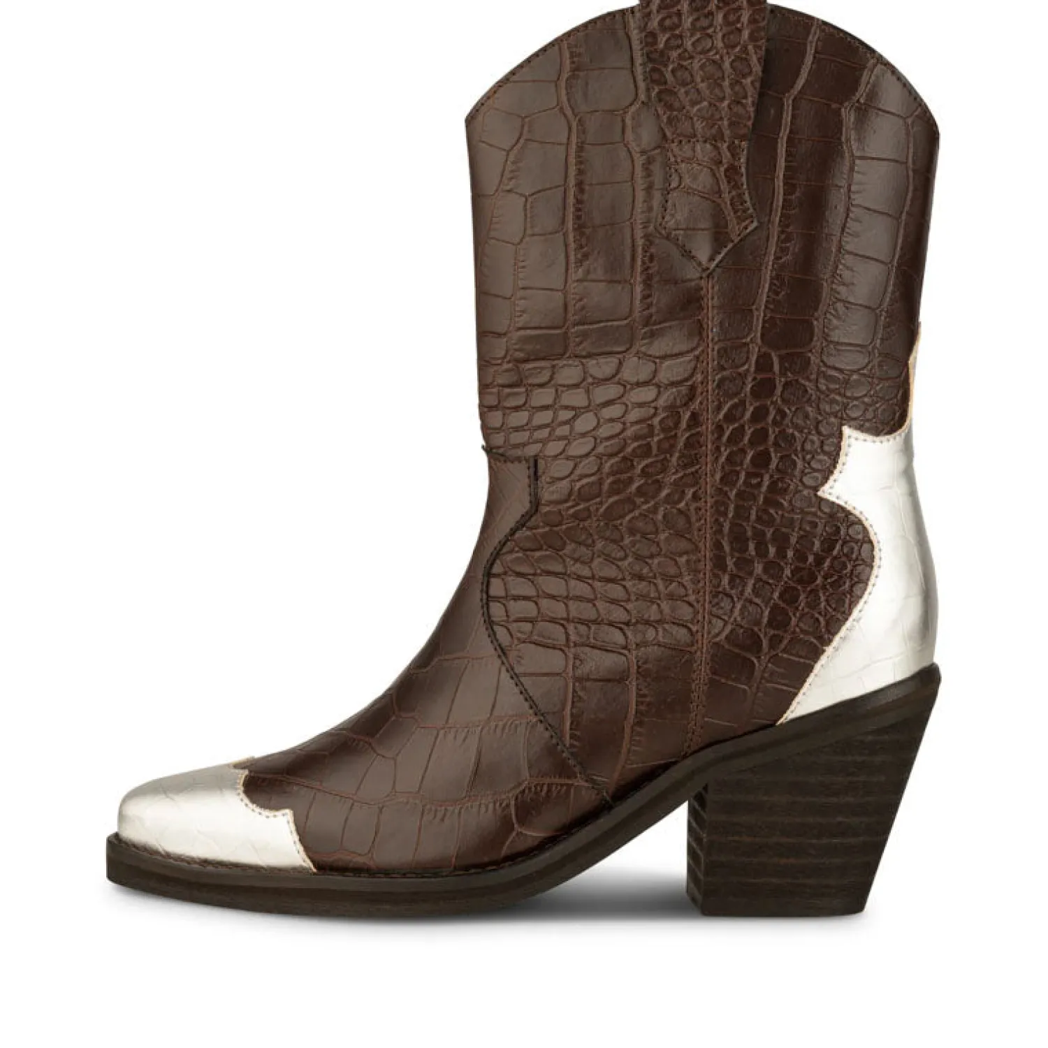 SHOE THE BEAR Nancy Western Croco Boots In Dark Brown