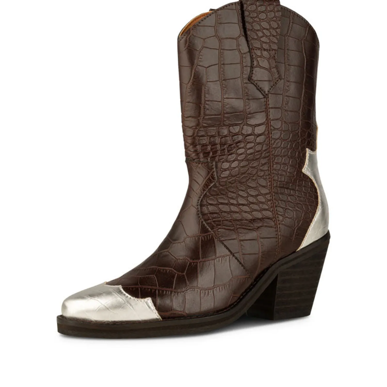 SHOE THE BEAR Nancy Western Croco Boots In Dark Brown