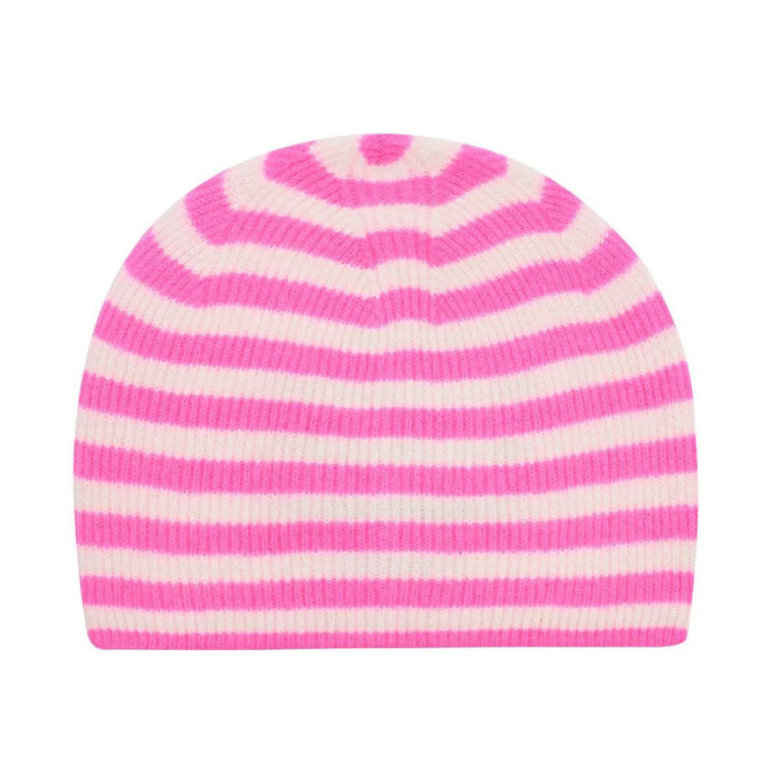 JUMPER1234 Narrow Stripe Rib Beanie In Hot Pink/Cream