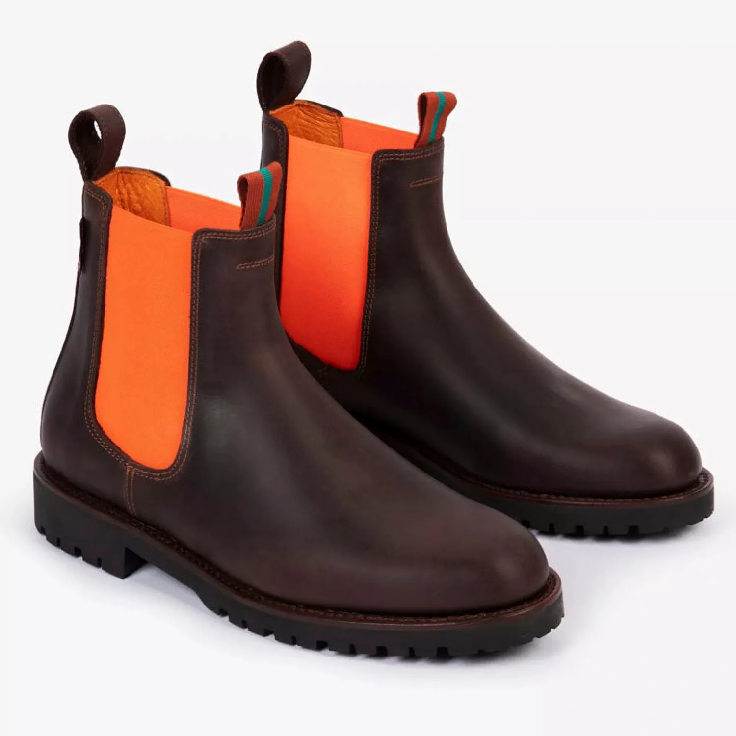 PENELOPE CHILVERS Nelson Leather Boots In Conker/Neon Orange