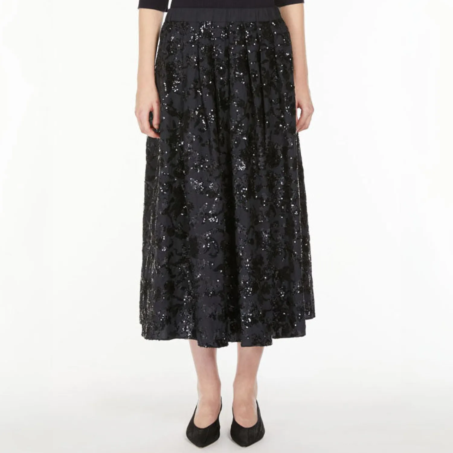 WEEKEND MAXMARA Nome Wide Cotton Skirt With Sequins In Navy