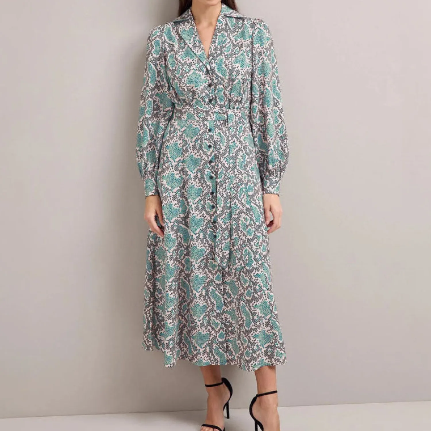 CEFINN Odette Snakeskin Print Shirt Dress In Green