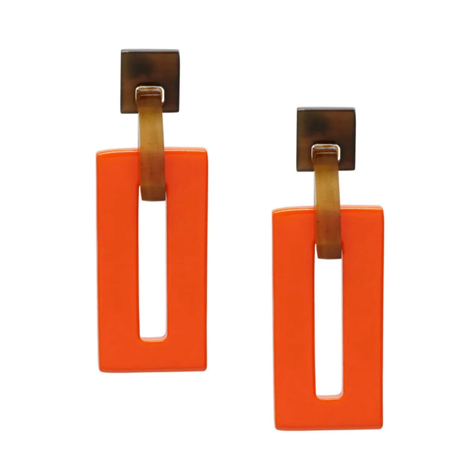 BRANCH JEWELLERY Orange And Brown Rectangle Link Horn Earrings